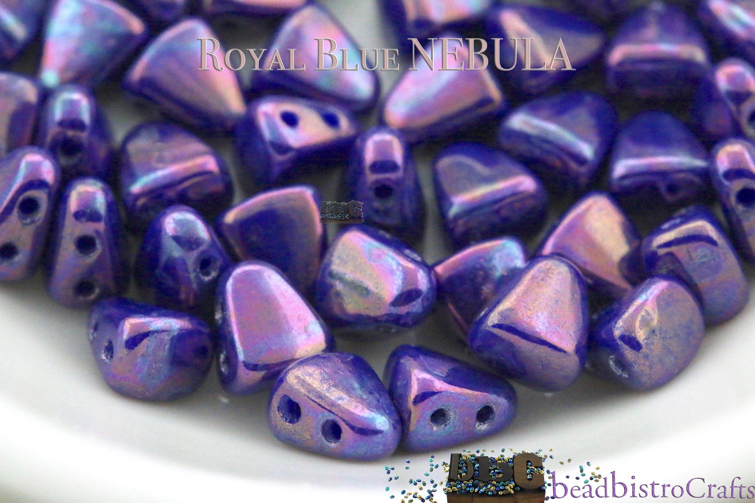 50pcs Czech NIB-BIT beads - new 2 hole Nib Bit - Royal Blue NEBULA - 6x5mm