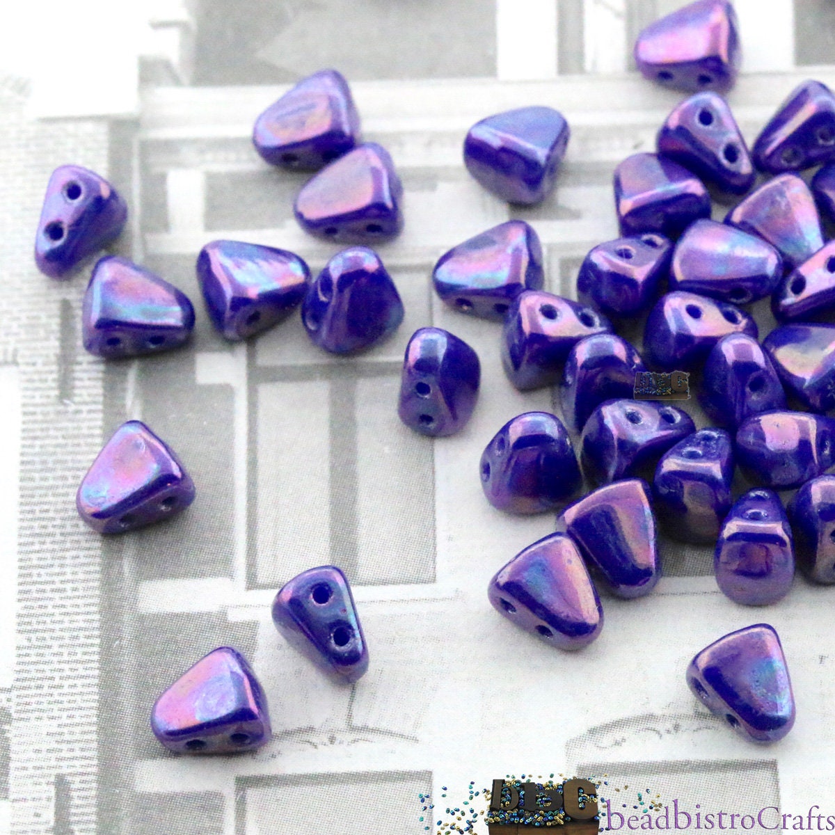 50pcs Czech NIB-BIT beads - new 2 hole Nib Bit - Royal Blue NEBULA - 6x5mm