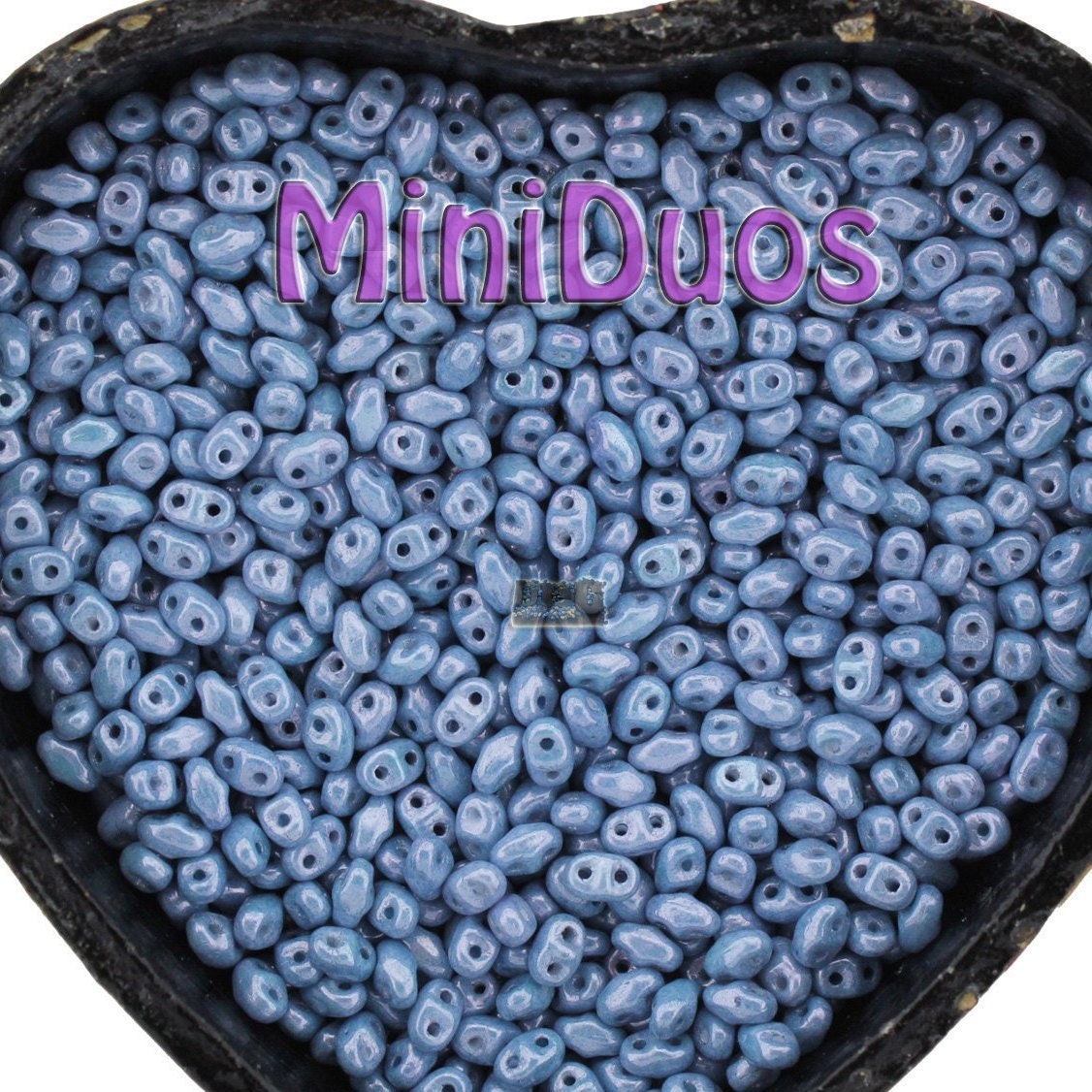 10g Czech NEW MiniDuo 2 hole beads Chalk BLUE LUSTER 2x4mm