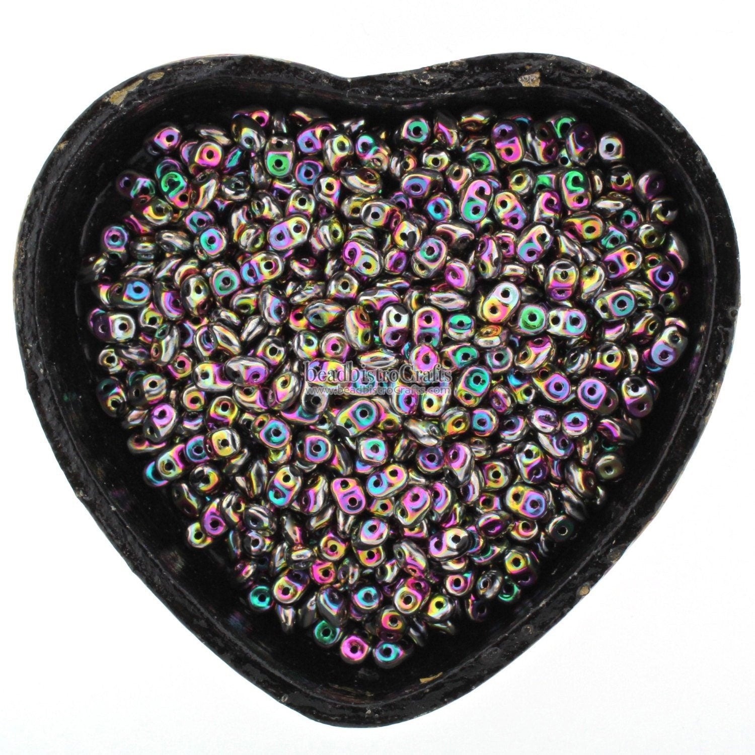 10g Czech SuperDuo 2 hole beads - Jet Full VITRAIL Green ** 2.5x5mm