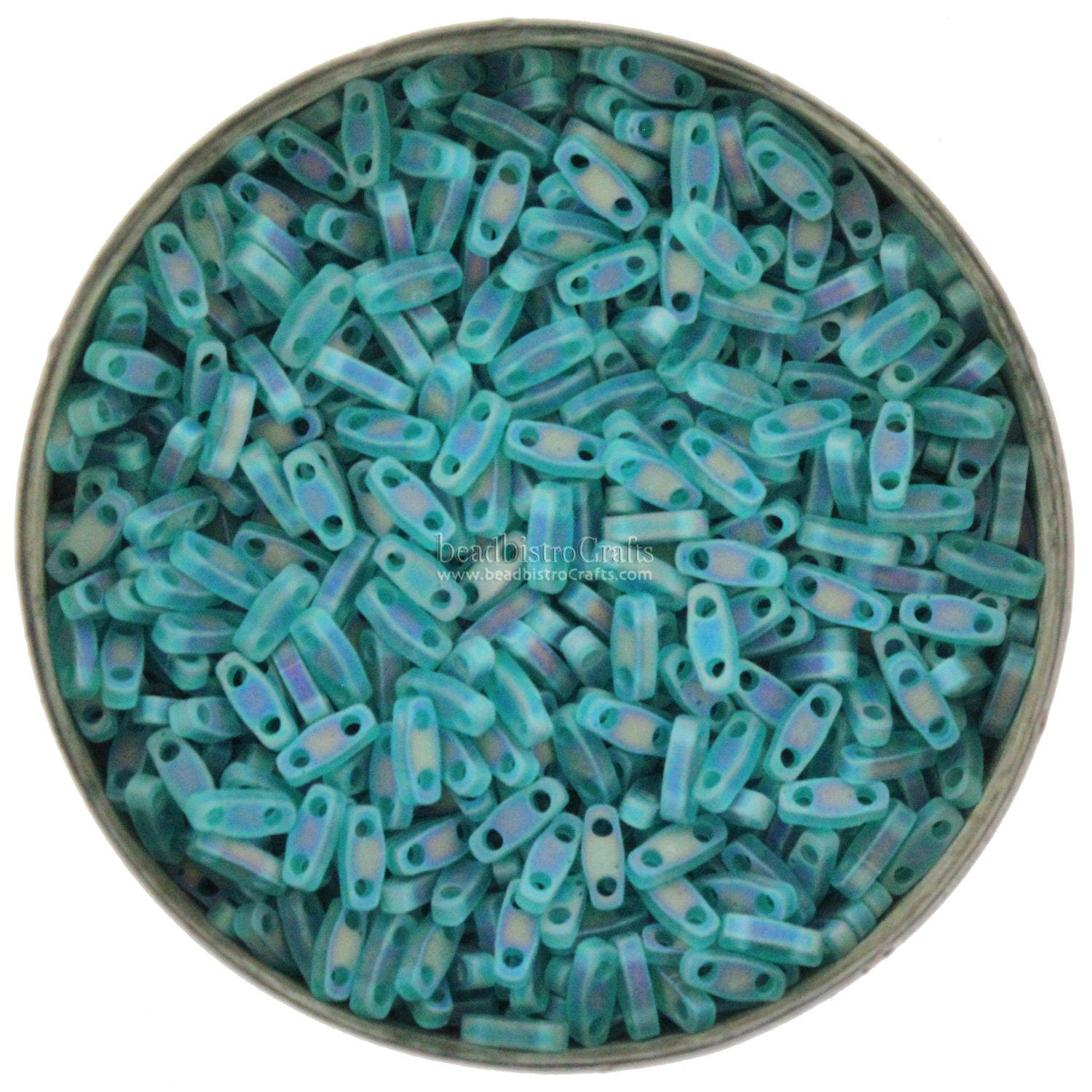 5g MIYUKI - 1/4 Tila Beads - Frosted Transparent TEAL AB - # 2405FR - size 5mm x 1.2mm x 1.9mm - 2 hole - Quarter Tila