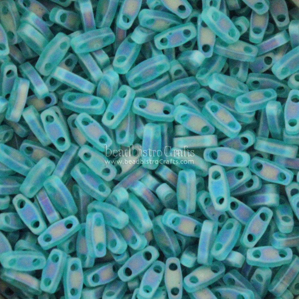 5g MIYUKI - 1/4 Tila Beads - Frosted Transparent TEAL AB - # 2405FR - size 5mm x 1.2mm x 1.9mm - 2 hole - Quarter Tila