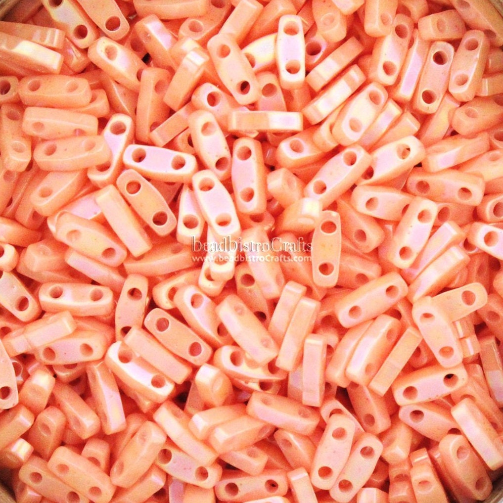 5g or 10g MIYUKI - 1/4 Tila Beads - Opaque SALMON AB - # 596 - size 5mm x 1.2mm x 1.9mm - 2 hole - Quarter Tila
