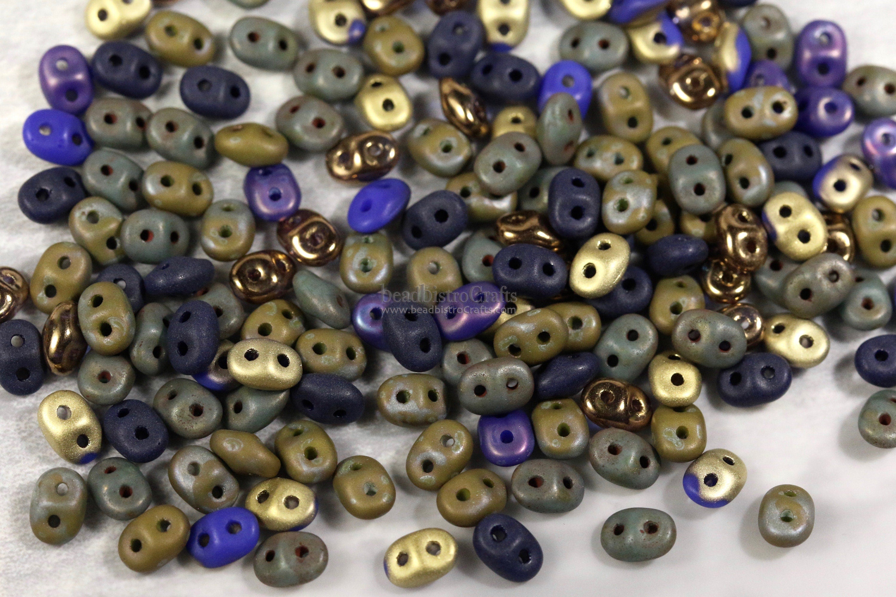 20g Czech SuperDuo 2-hole Beads - NAVY BLAZER and Khakis Mix * / Custom mix - 2.5x5mm