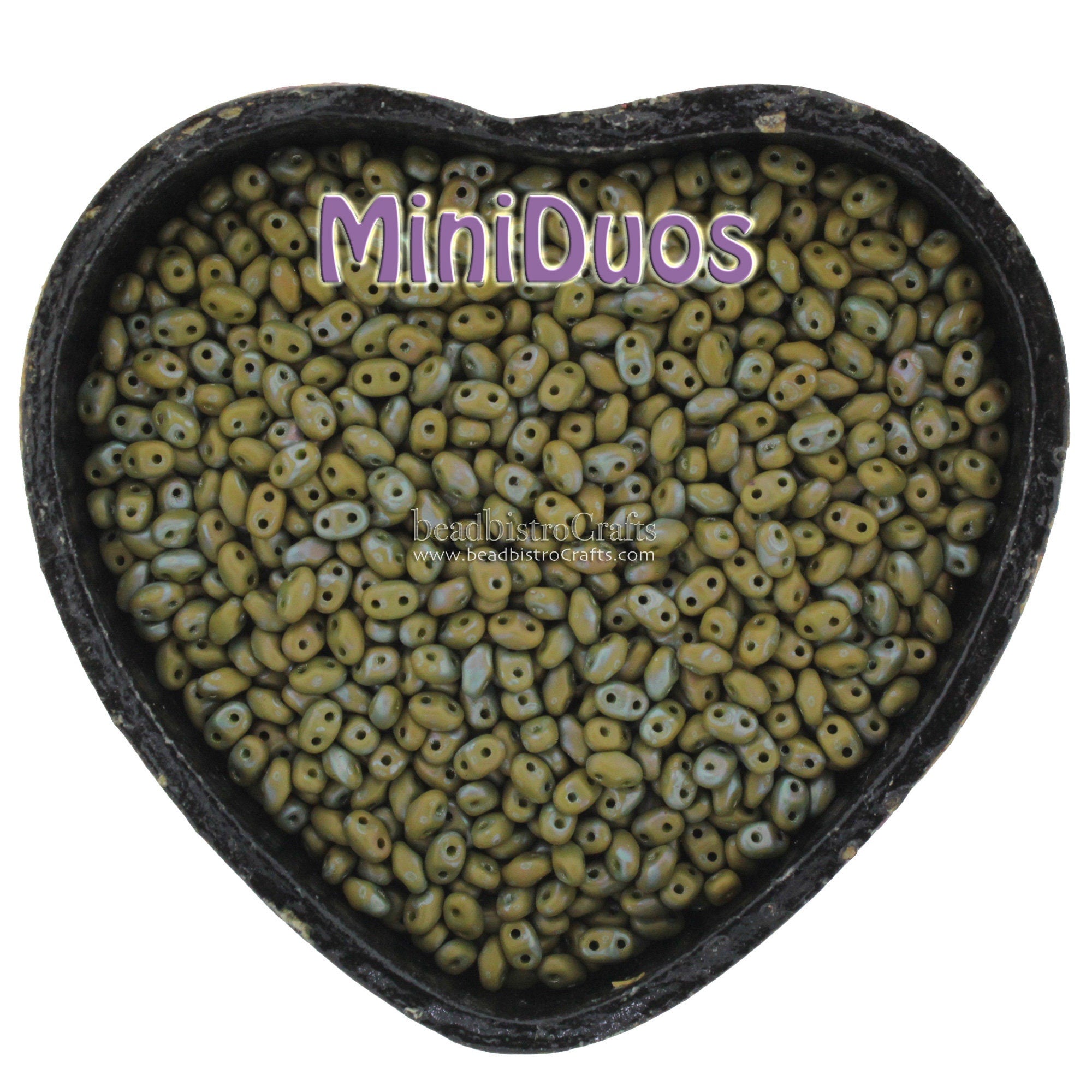 10g Czech MINIDuo 2 hole beads NEBULA Opaque Olive MATTE 2x4mm