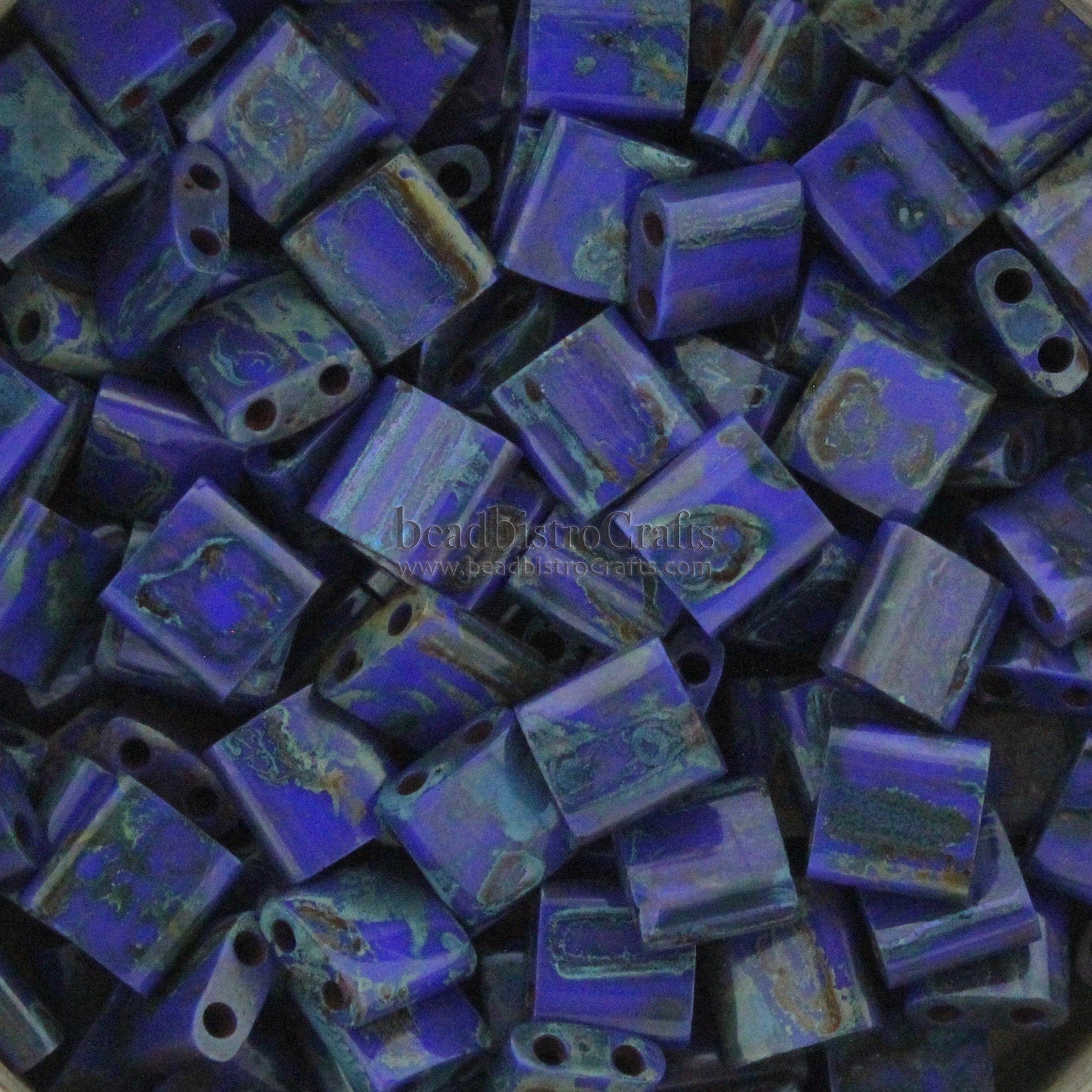 10g MIYUKI - Tila Beads - Opaque Cobalt PICASSO - size 5mm x 5mm x 1.9mm - 2 hole - Tila Tile beads 4518