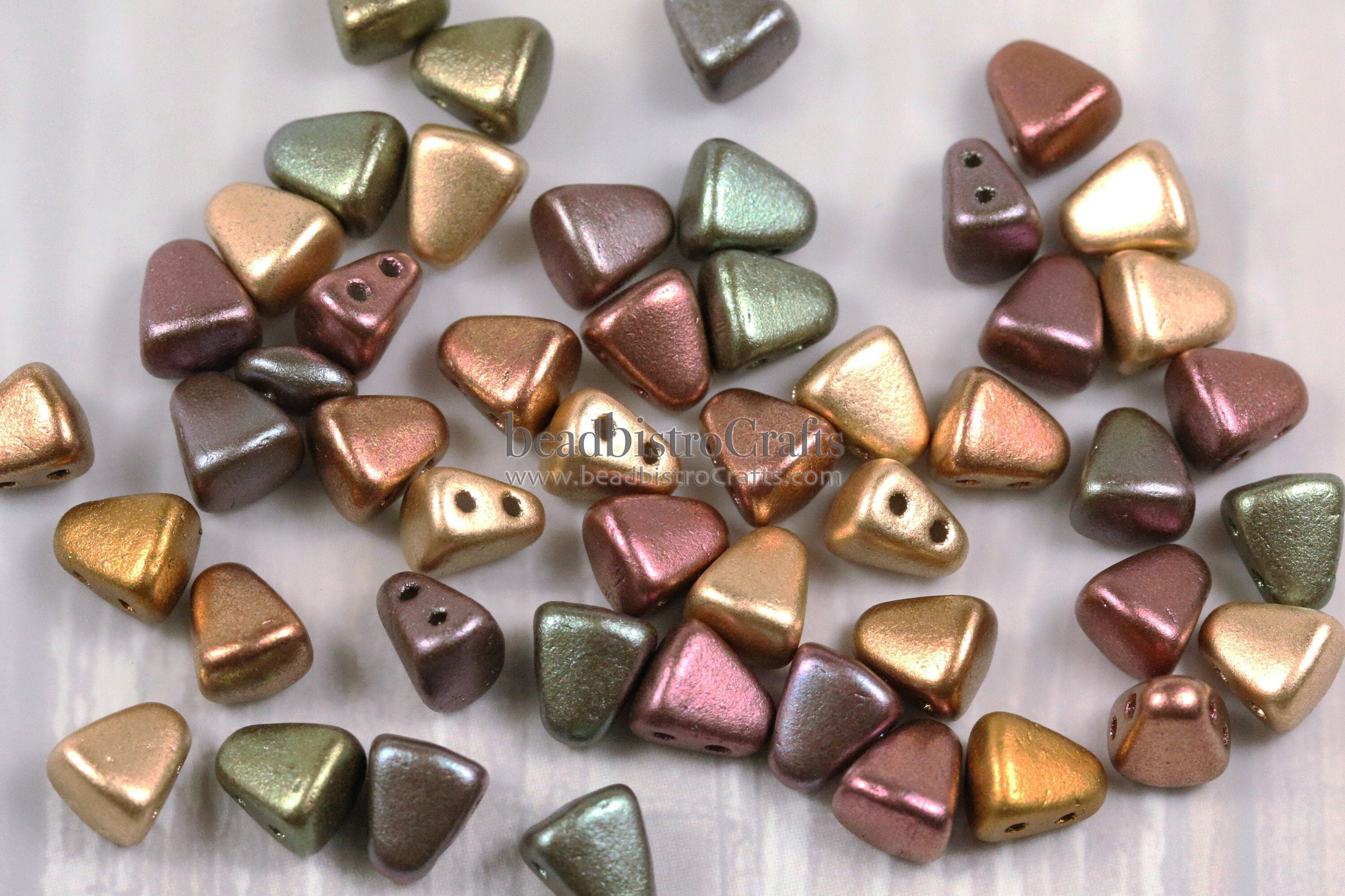 50pcs Czech NIB-BIT beads - new 2 hole Nib Bit - Violet RAINBOW - Matte Metallic - 6x5mm