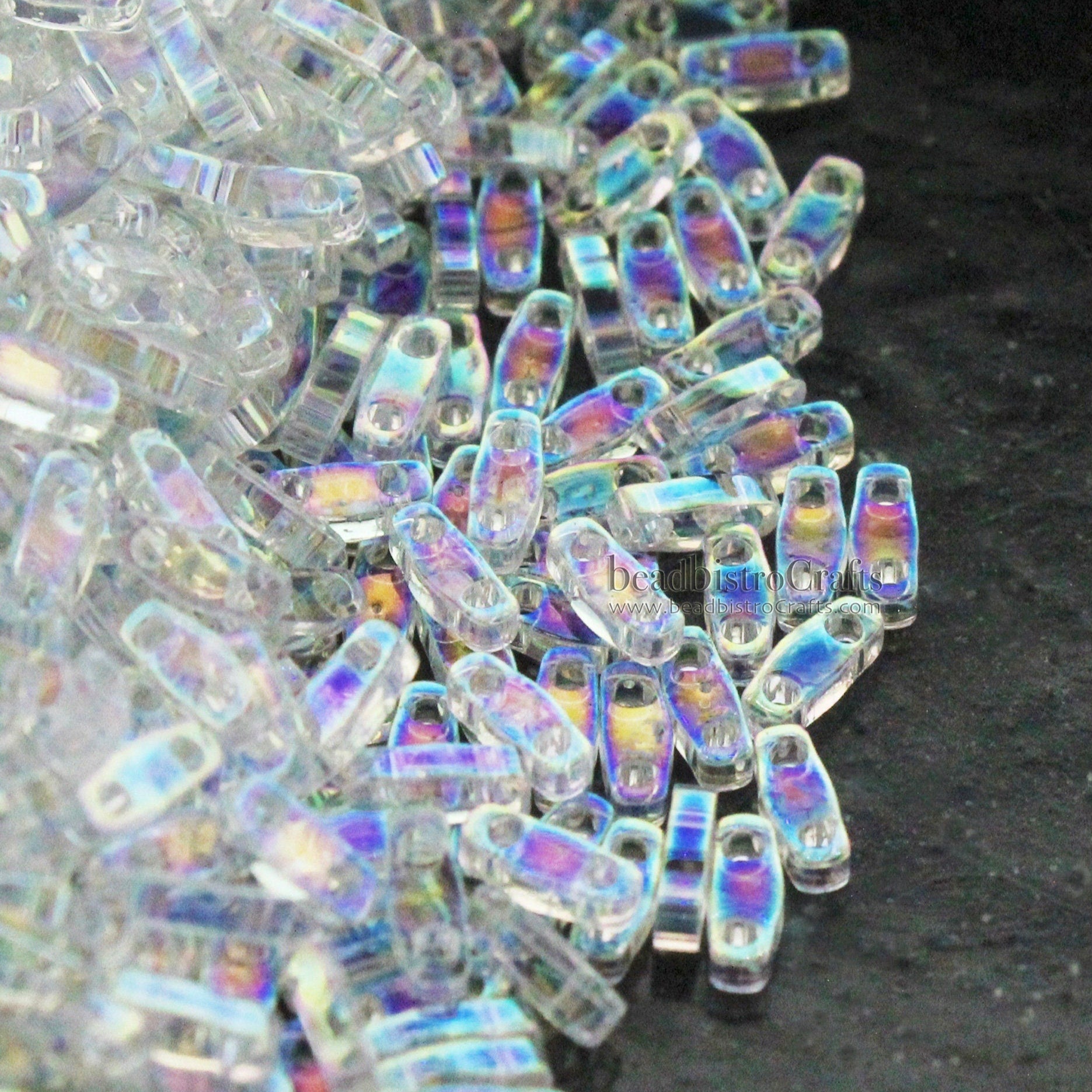 5g MIYUKI - 1/4 Tila Beads - Clear Transparent RAINBOW - # 250 - size 5x1.2x1.9mm - 2 hole - Quarter Tila