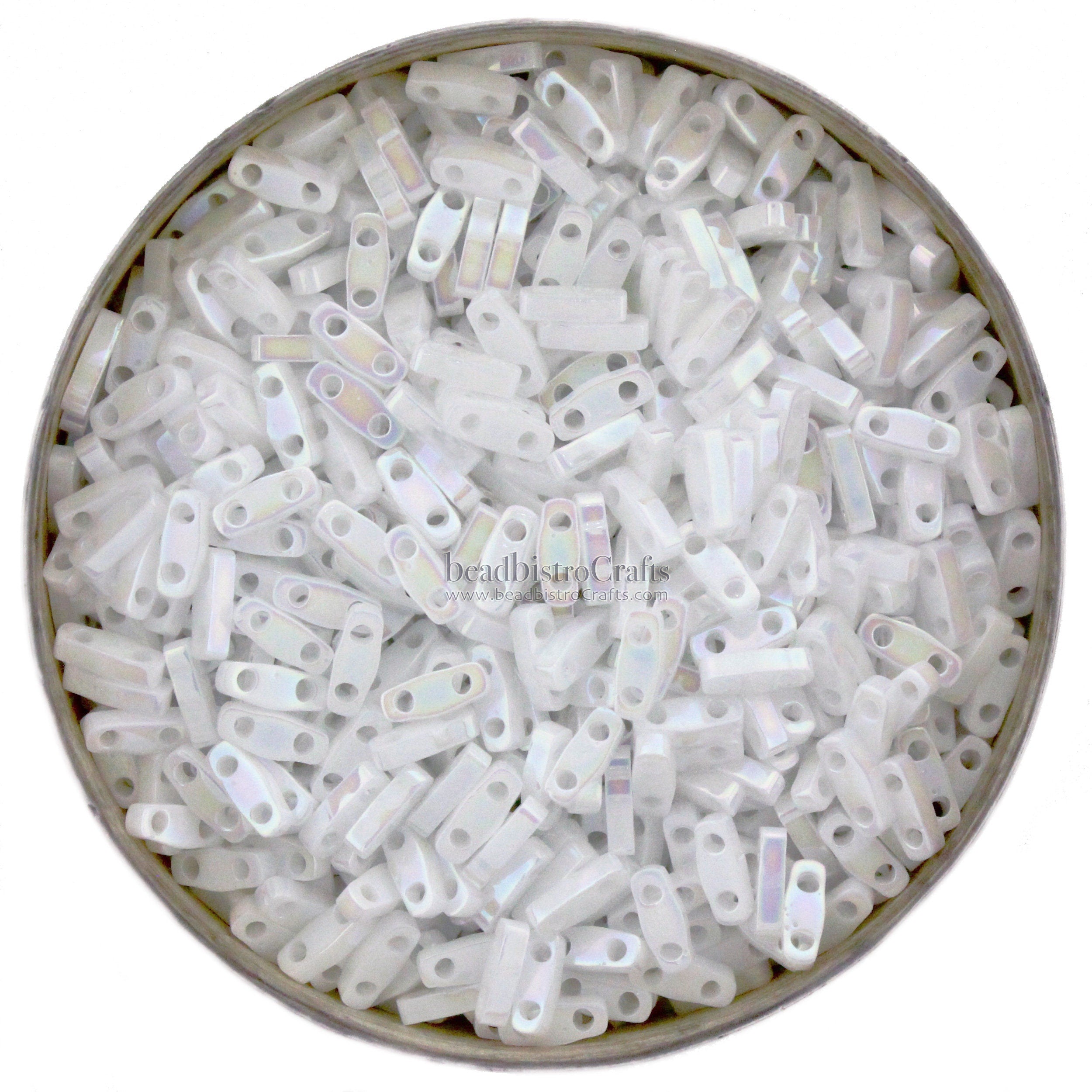 5g or 10g MIYUKI - 1/4 Tila Beads - Opaque WHITE AB - # 471 - size 5mm x 1.2mm x 1.9mm - 2 hole - Quarter Tila
