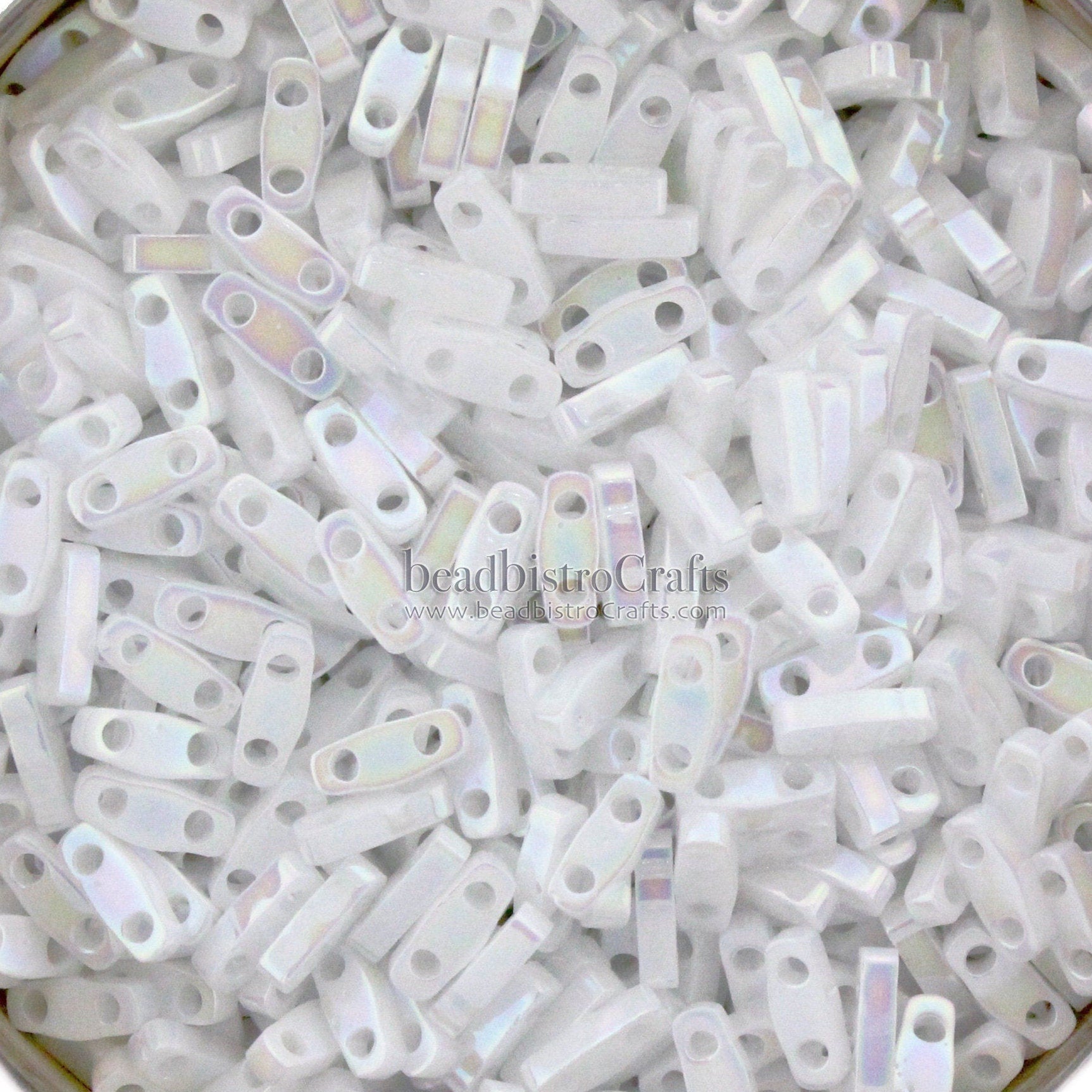 5g or 10g MIYUKI - 1/4 Tila Beads - Opaque WHITE AB - # 471 - size 5mm x 1.2mm x 1.9mm - 2 hole - Quarter Tila