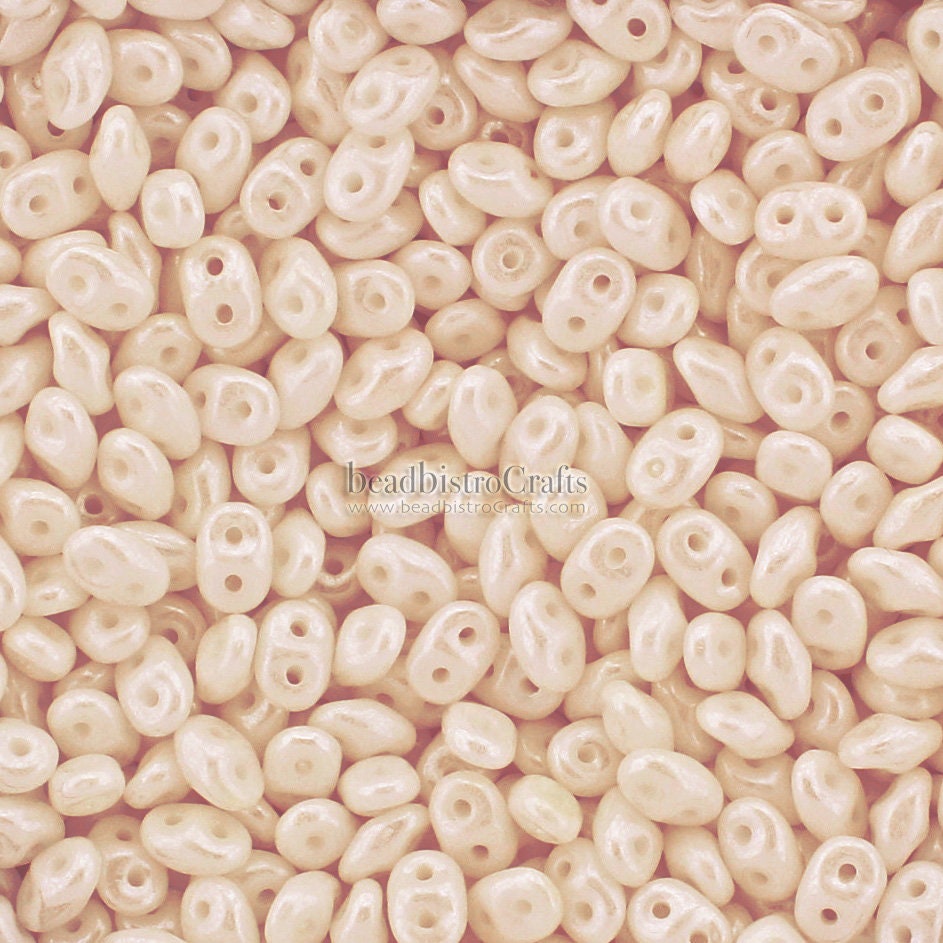 10g Czech MINIDuo 2 hole beads Opaque CHAMPAGNE LUSTER 2x4mm