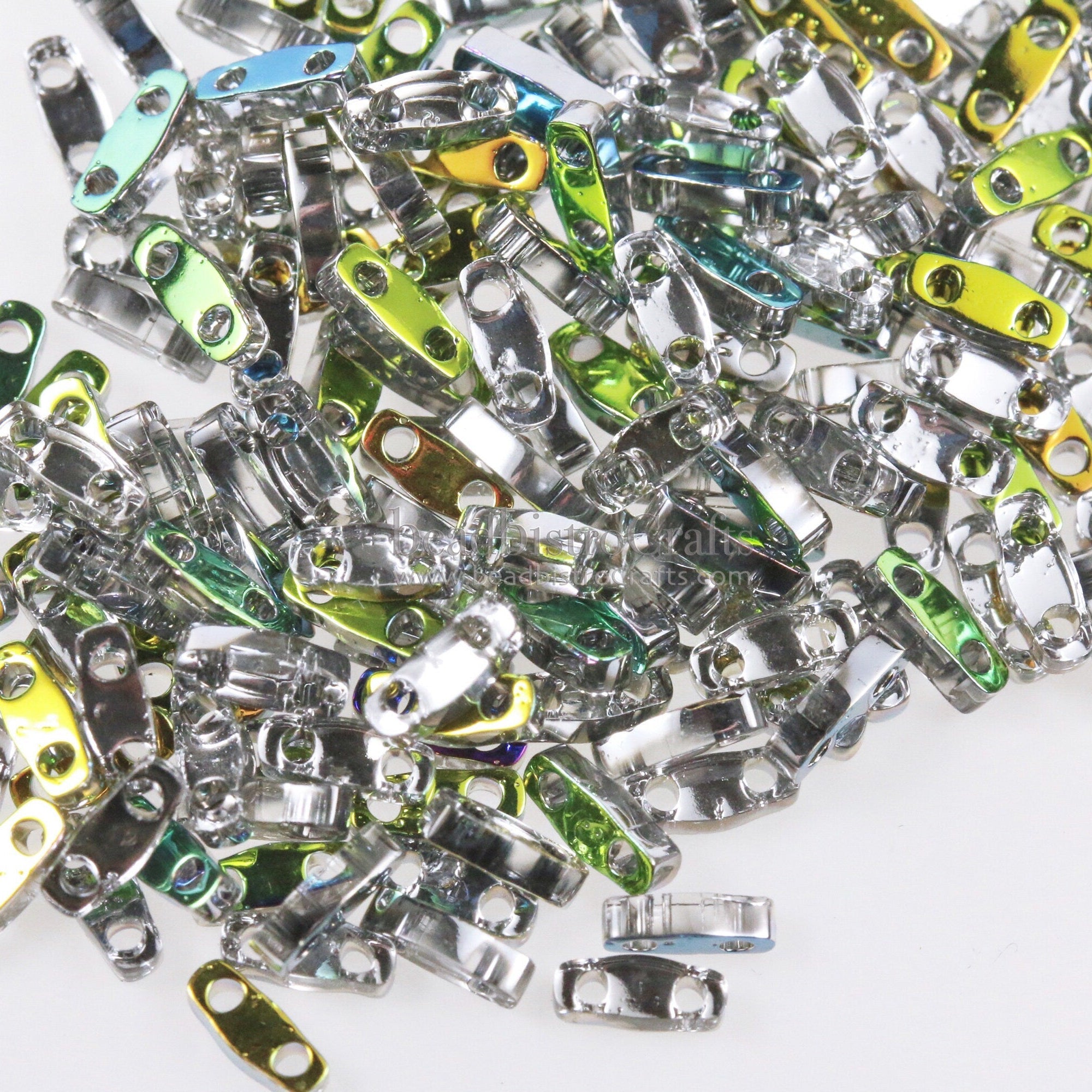 5g MIYUKI - 1/4 Tila Beads - Crystal VITRAIL * Czech Silver Finish * - size 5mm x 1.2mm x 1.9mm - 2 hole - Quarter Tila