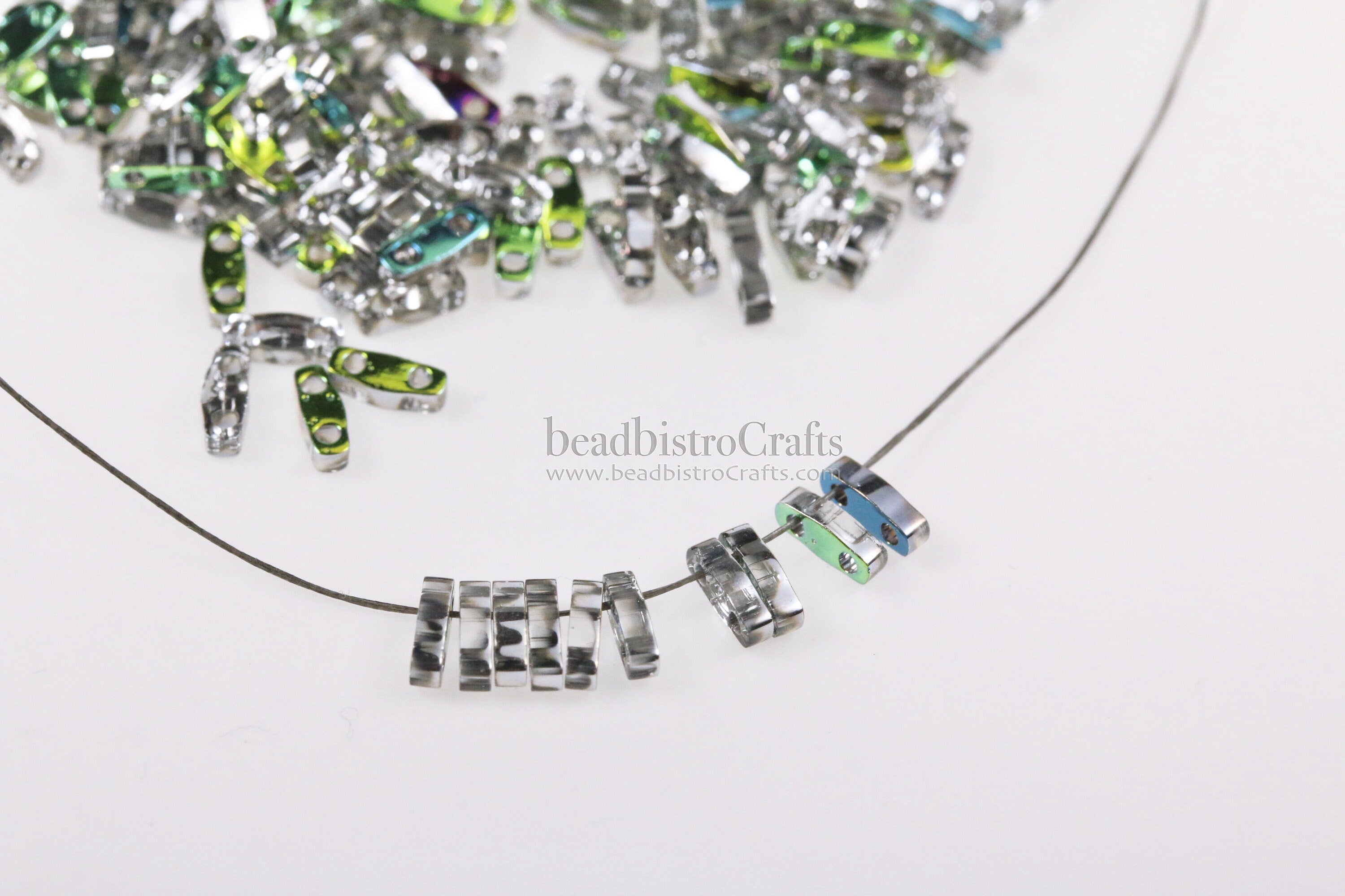 5g MIYUKI - 1/4 Tila Beads - Crystal VITRAIL * Czech Silver Finish * - size 5mm x 1.2mm x 1.9mm - 2 hole - Quarter Tila