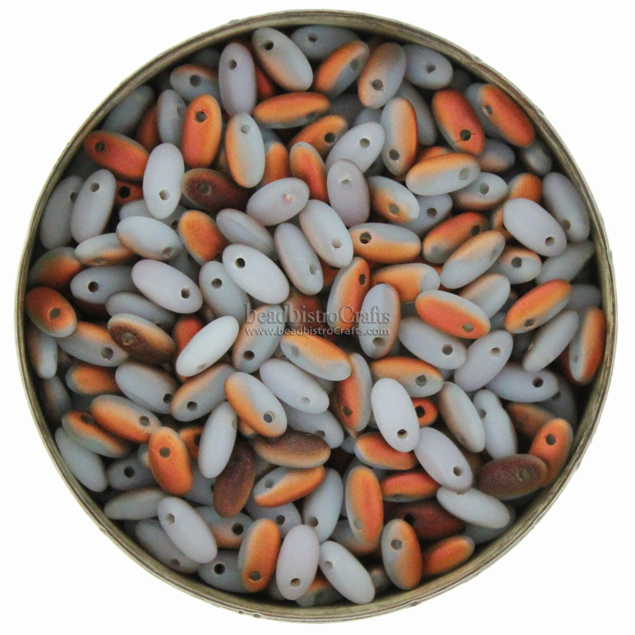 10g Czech RIZO beads - White Opal SUNSET MATTED - rice-shaped glass drop beads - top drilled - 2.5x6mm