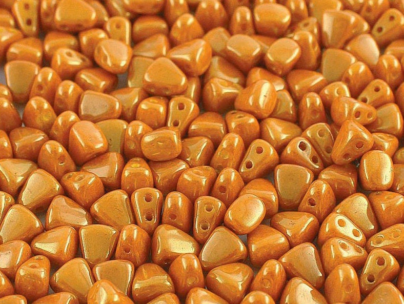 50pcs Czech NIB-BIT beads - new 2 hole Nib Bit - Opaque Lemon Red LUSTER - 6x5mm