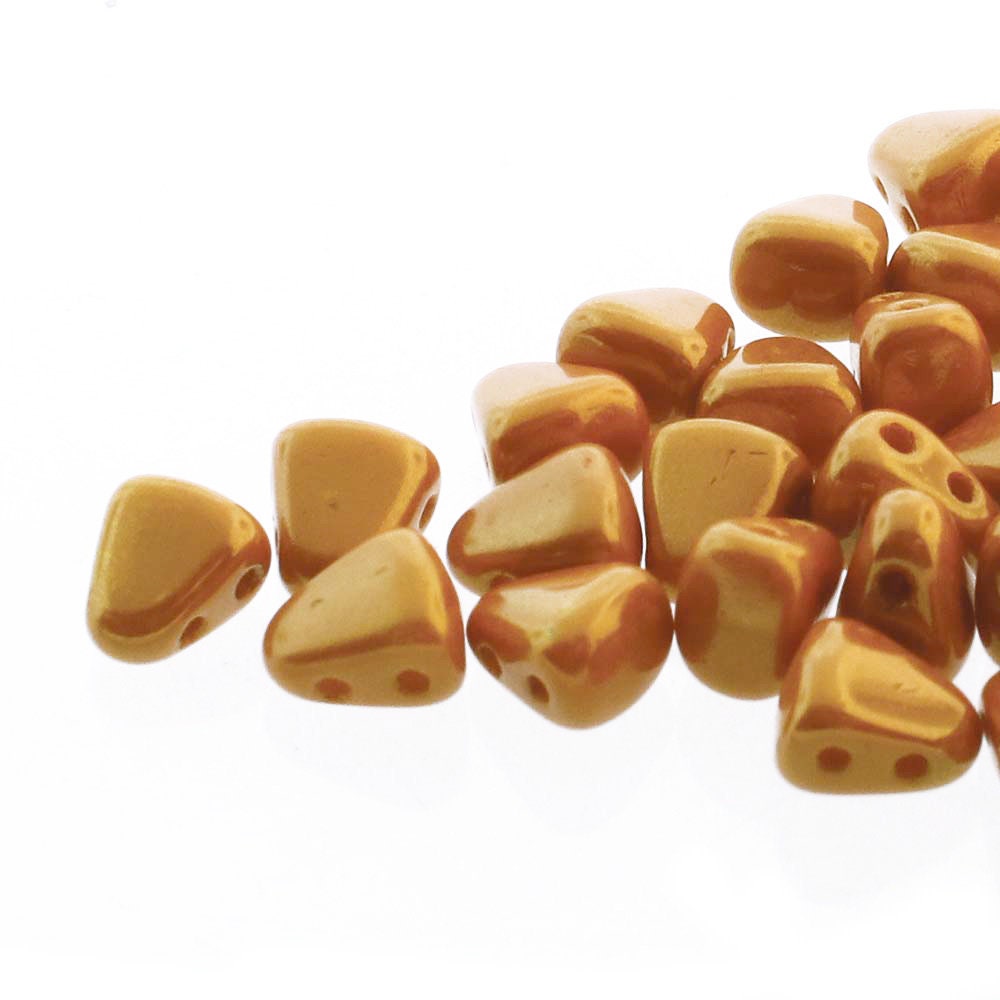 50pcs Czech NIB-BIT beads - new 2 hole Nib Bit - Opaque Lemon Red LUSTER - 6x5mm