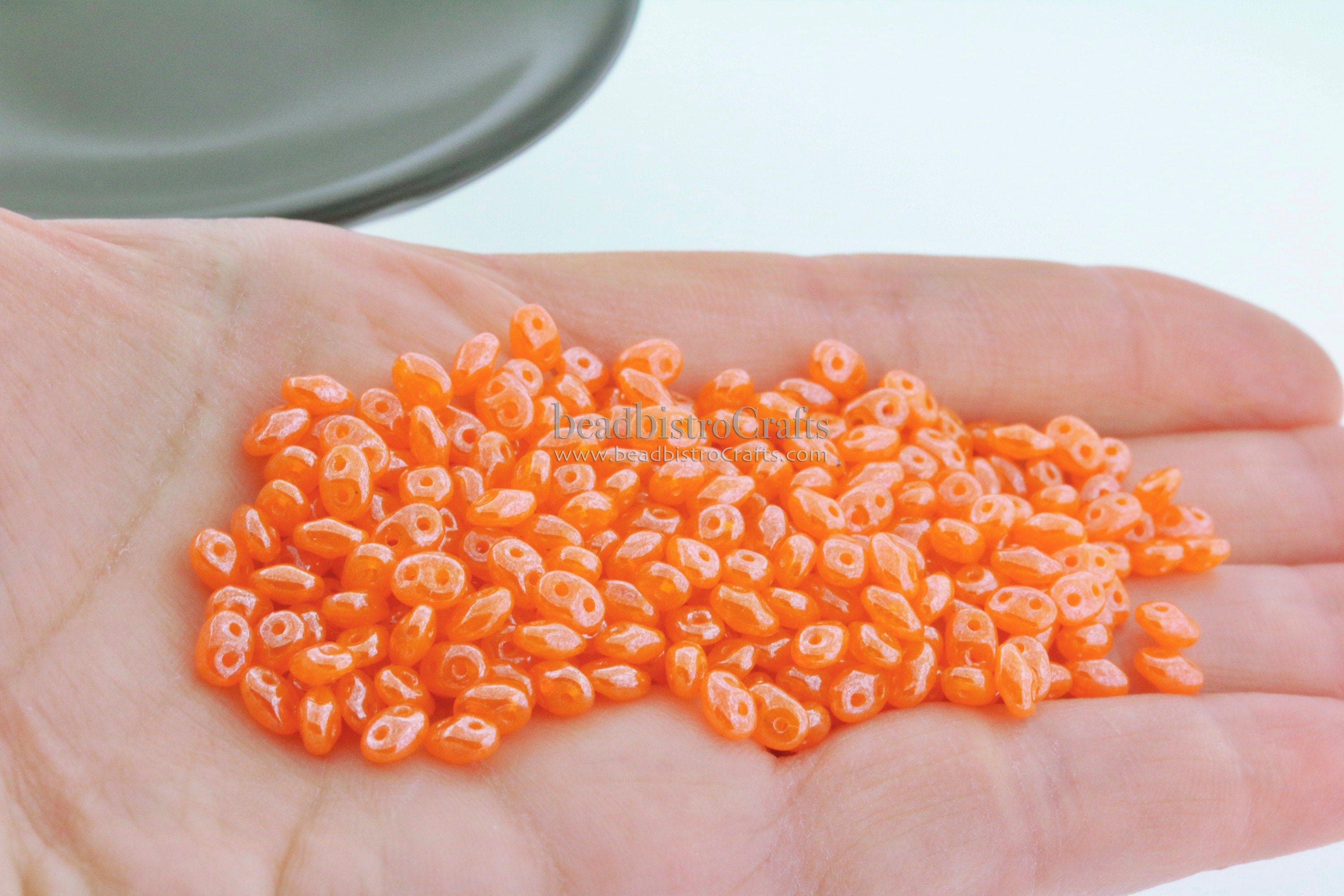 10g Czech SuperDuo 2 hole beads * OPAL Tangerine WHITE LUSTER 2.5x5mm
