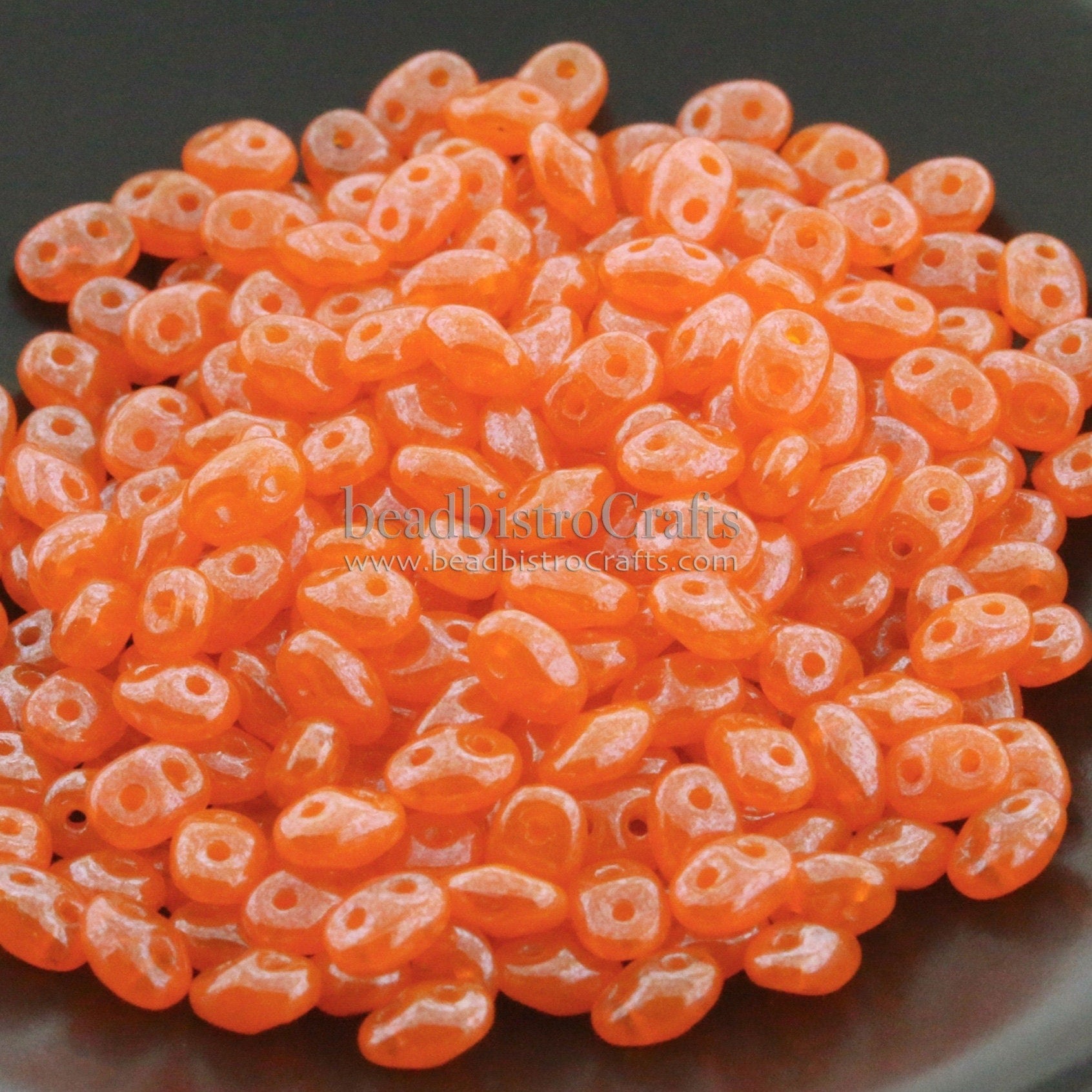 10g Czech SuperDuo 2 hole beads * OPAL Tangerine WHITE LUSTER 2.5x5mm