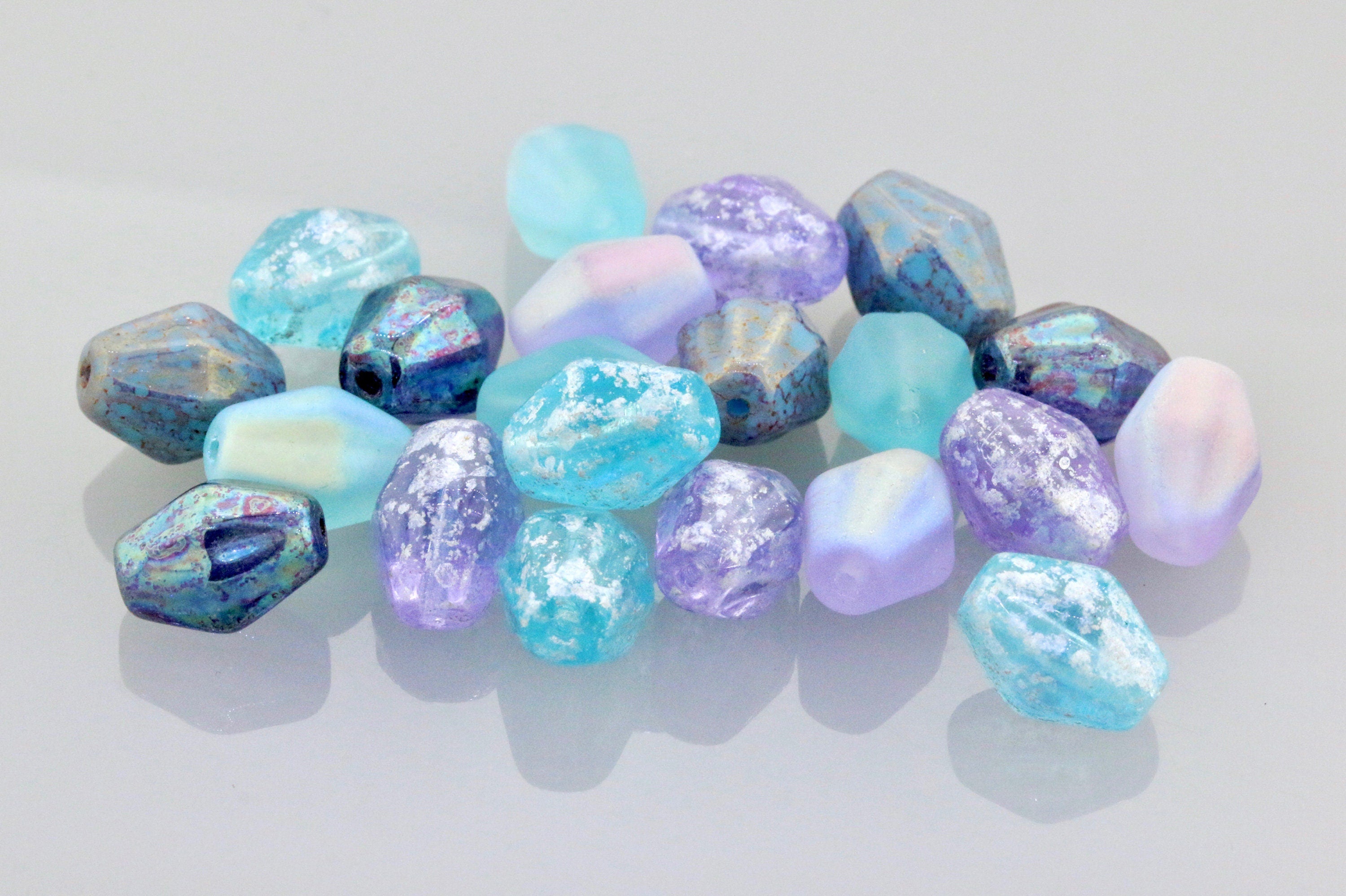 6pcs FROSTED Czech Bicone glass beads - MATTE Aquamarine AB - 10x8.5mm