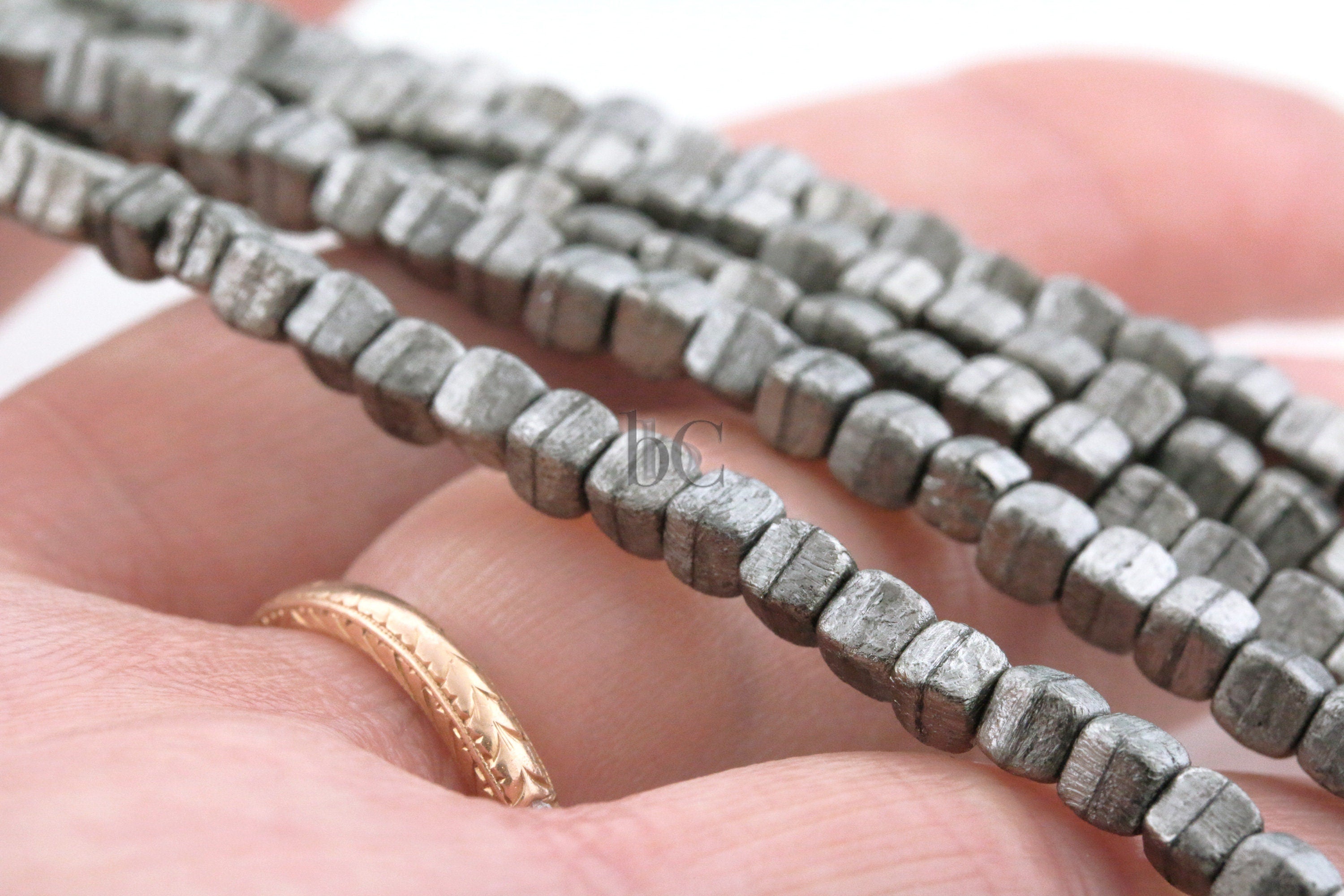 Czech Cube beads - Acid ETCHED Jet FULL CHROME - rustic mini square cube beads - 4x4mm - 50pcs