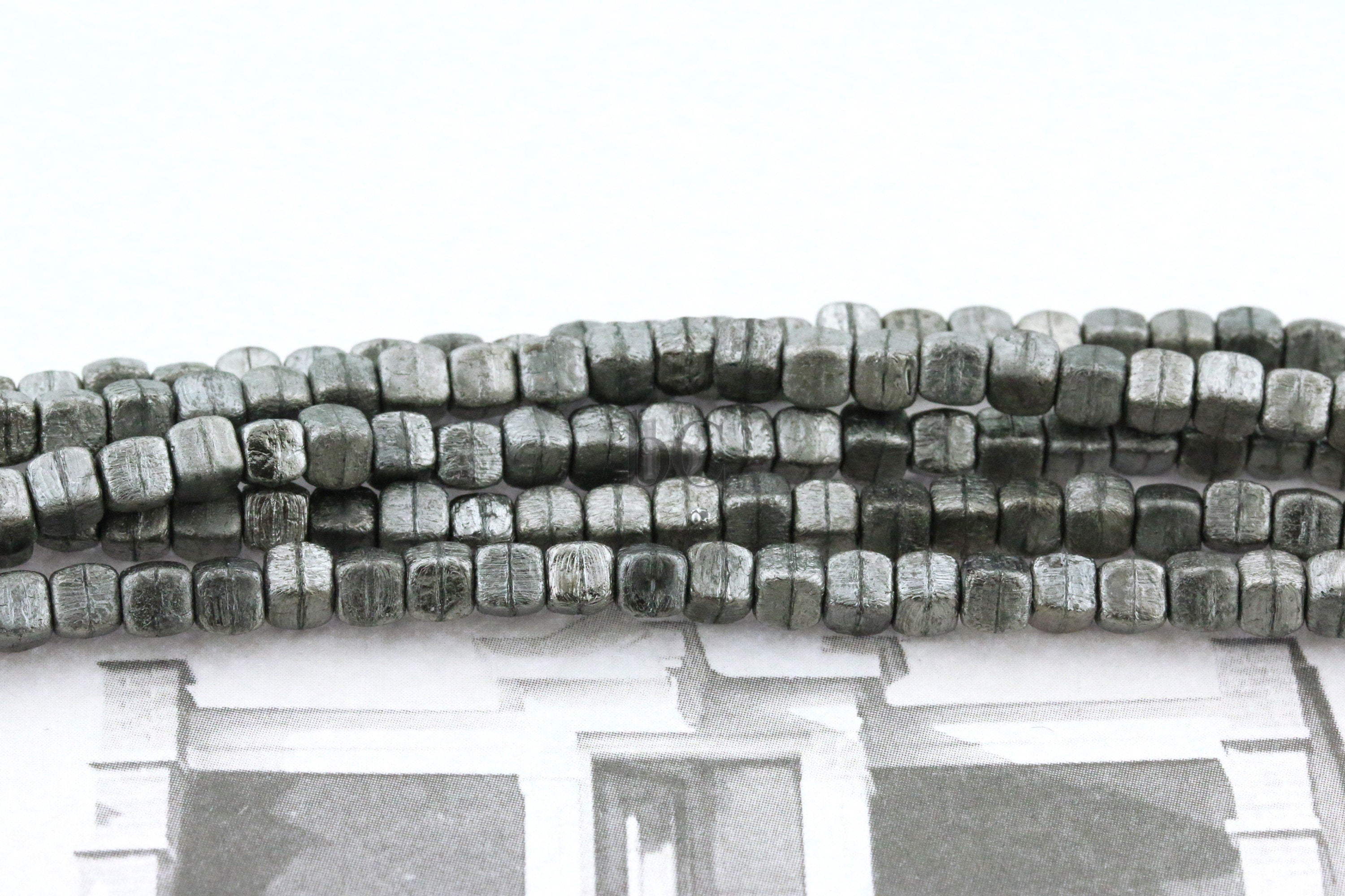 Czech Cube beads - Acid ETCHED Jet FULL CHROME - rustic mini square cube beads - 4x4mm - 50pcs