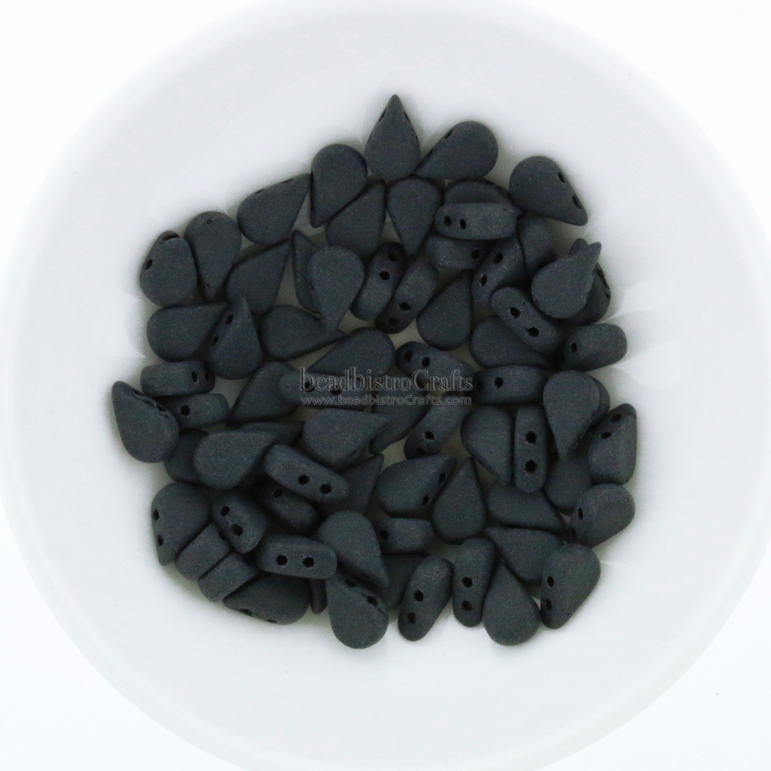 30pcs Czech AMOS® Par Puca® beads - 2 hole beads - Jet MATTE - 5x8mm - drop beads