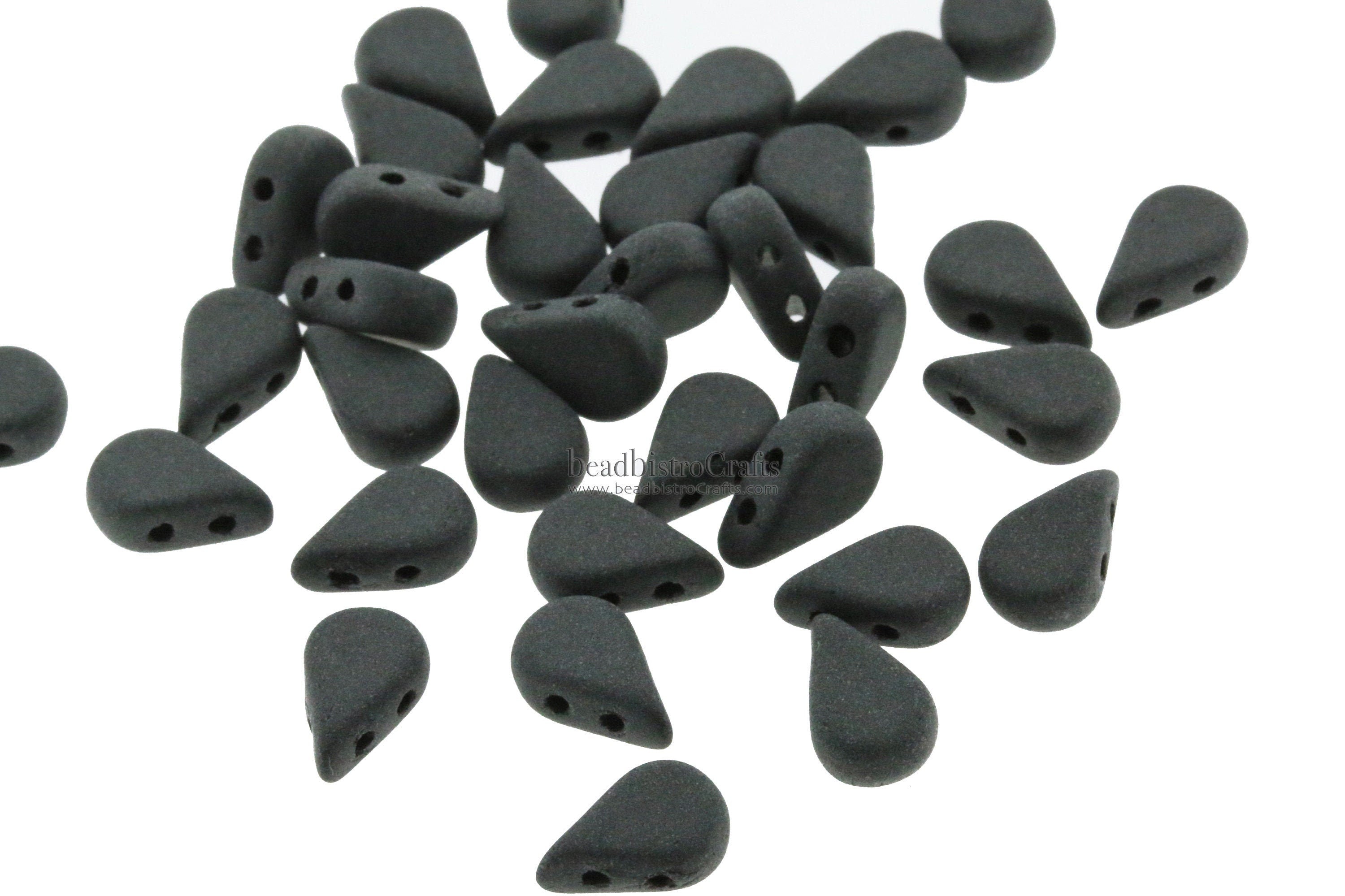 30pcs Czech AMOS® Par Puca® beads - 2 hole beads - Jet MATTE - 5x8mm - drop beads
