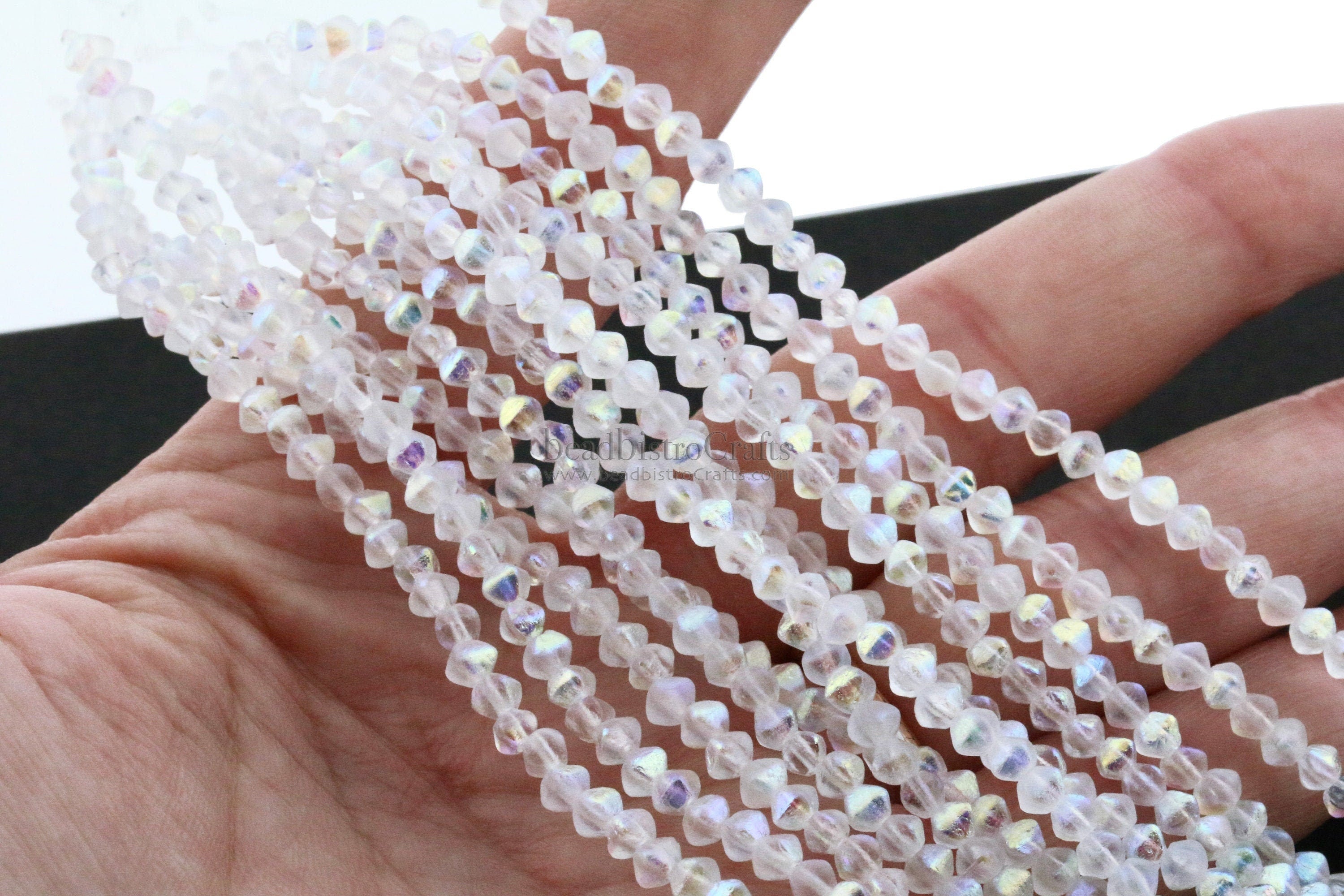 4x4mm Czech glass MINI Bicones - 50pc or 200pc - pressed glass bead * ETCHED Crystal Full AB - 4mm beads