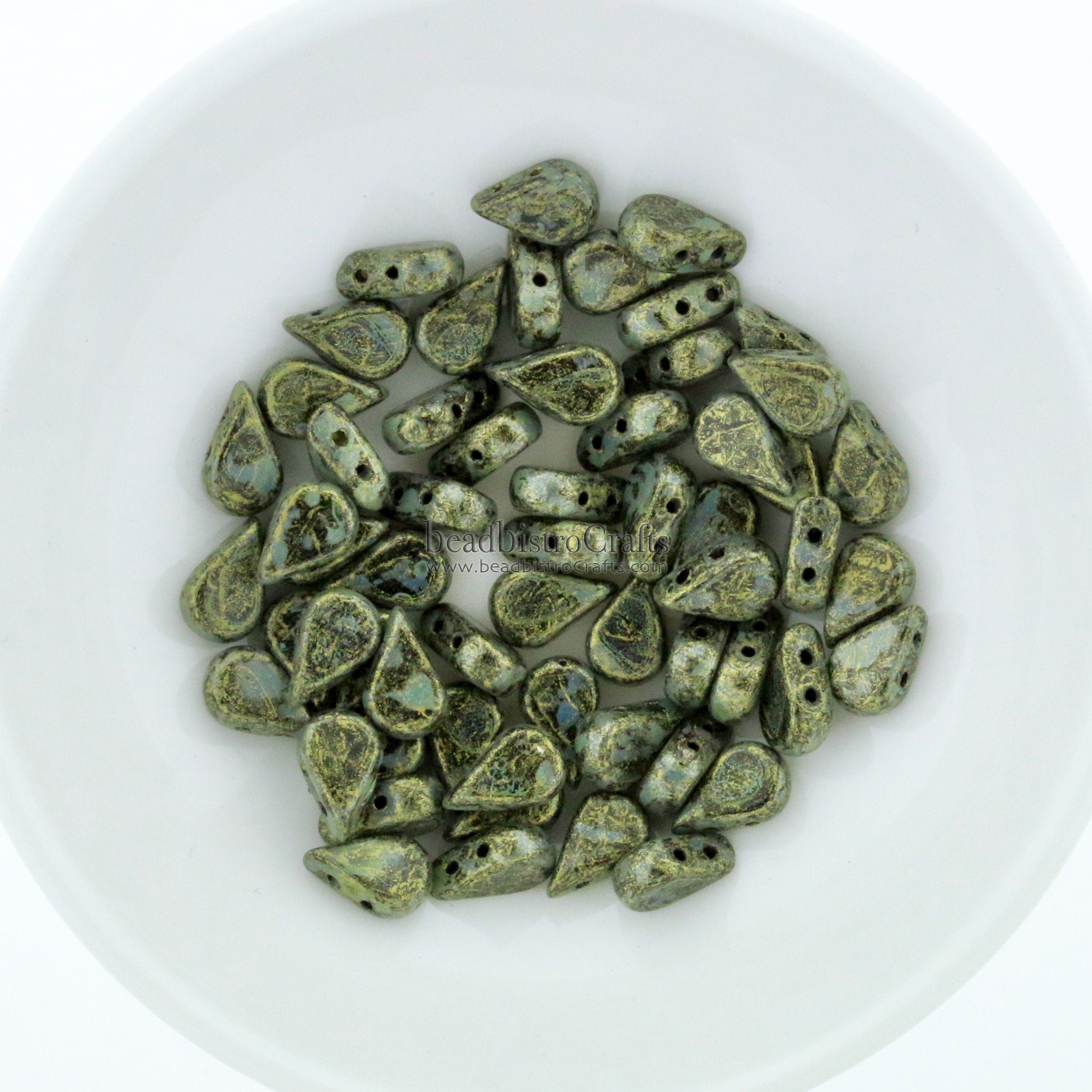 30pcs Czech AMOS® Par Puca® beads - 2 hole beads - METALLIC Matte Old GOLD Spotted - 5x8mm - drop beads