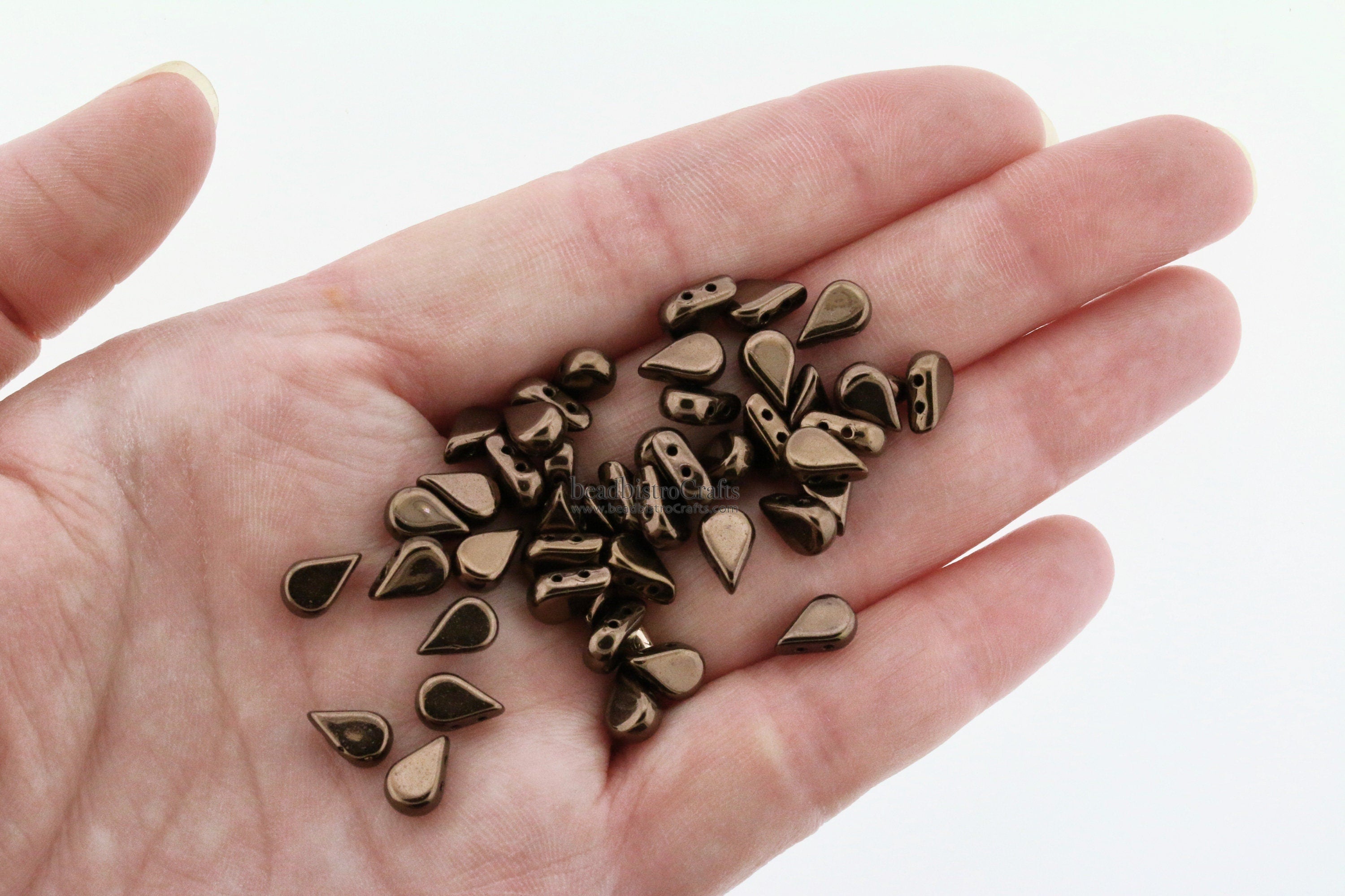 30pcs Czech AMOS® Par Puca® beads - 2 hole beads - DARK BRONZE - 5x8mm - drop beads