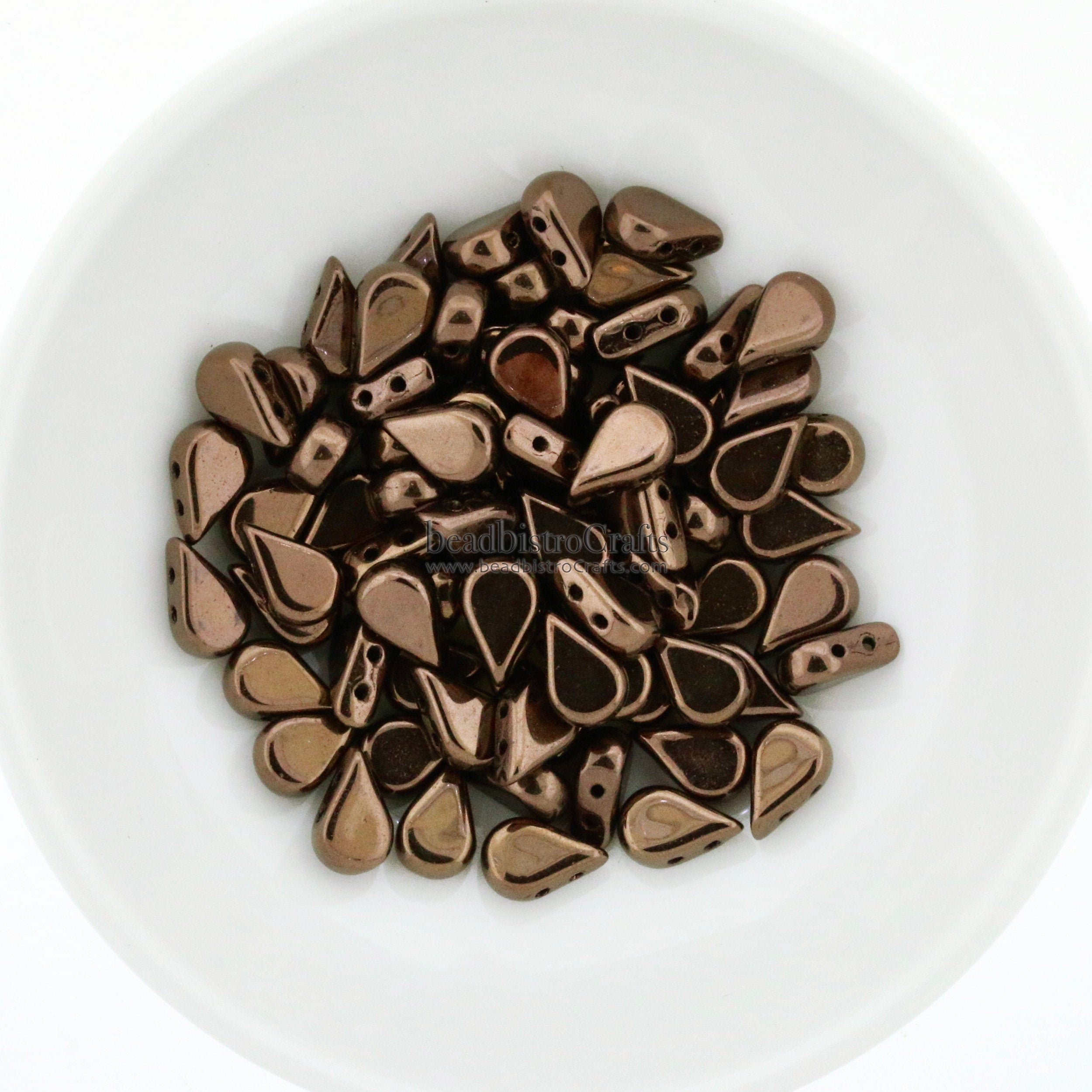 30pcs Czech AMOS® Par Puca® beads - 2 hole beads - DARK BRONZE - 5x8mm - drop beads