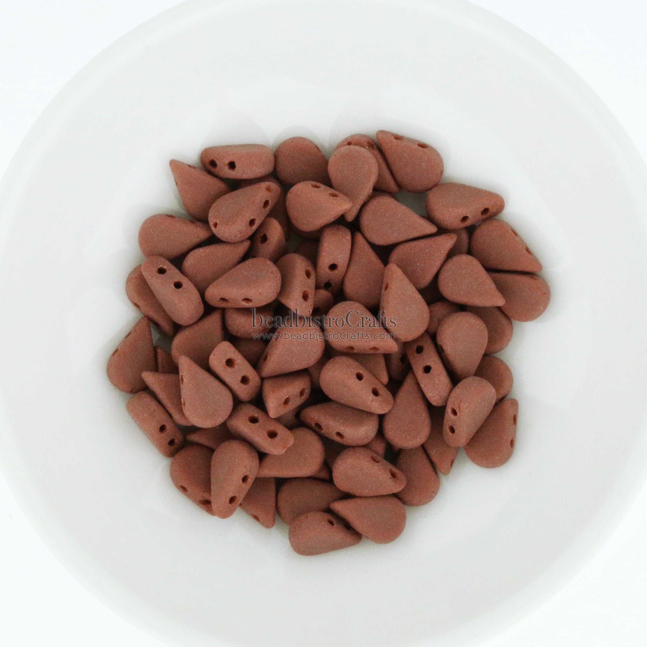 30pcs Czech AMOS® Par Puca® beads - 2 hole beads - Opaque Chocolate MATTE - 5x8mm - drop beads