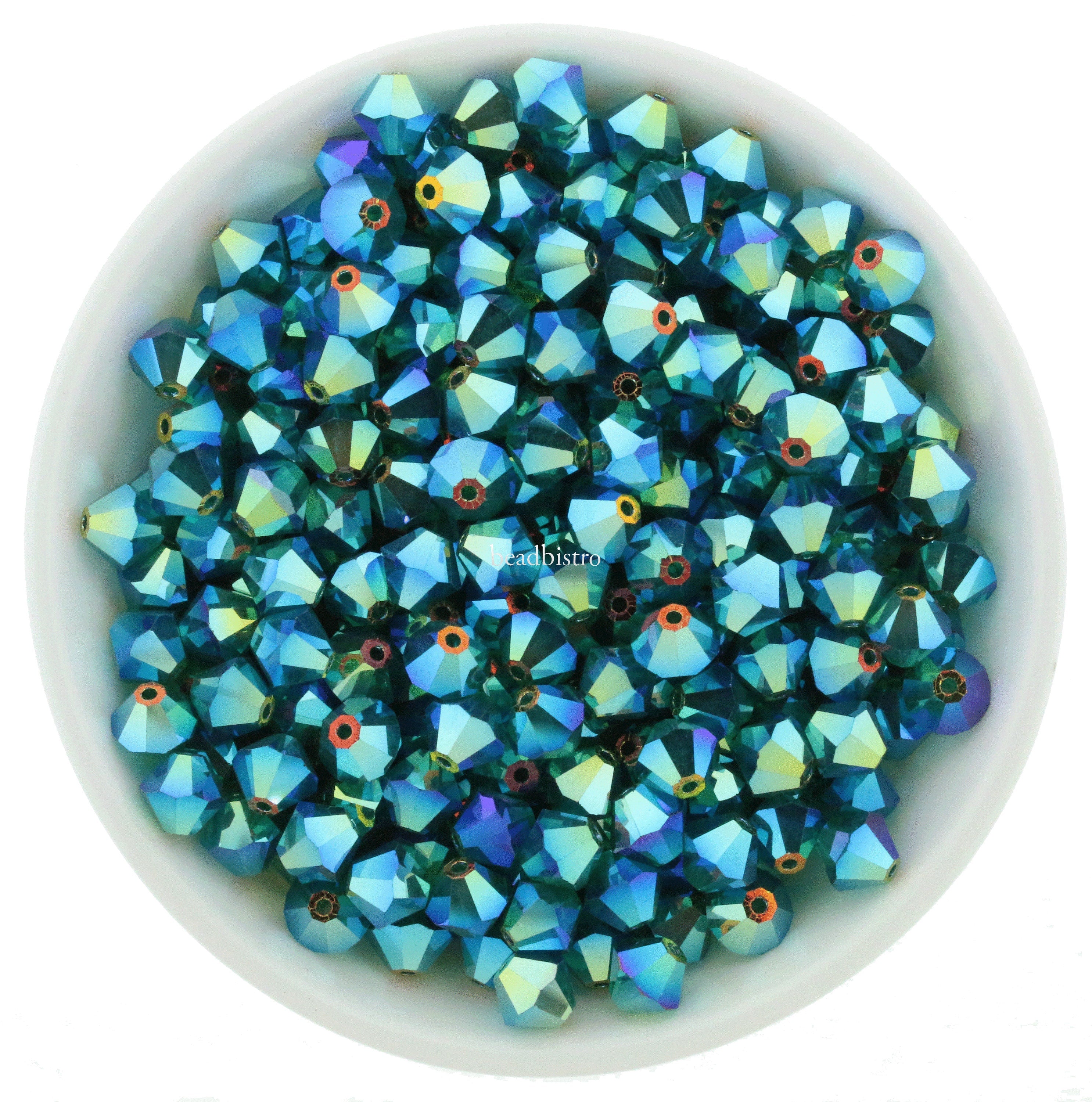 Preciosa Bicones Emerald AB2X 3mm, 4mm, 6mm Crystal Bicones