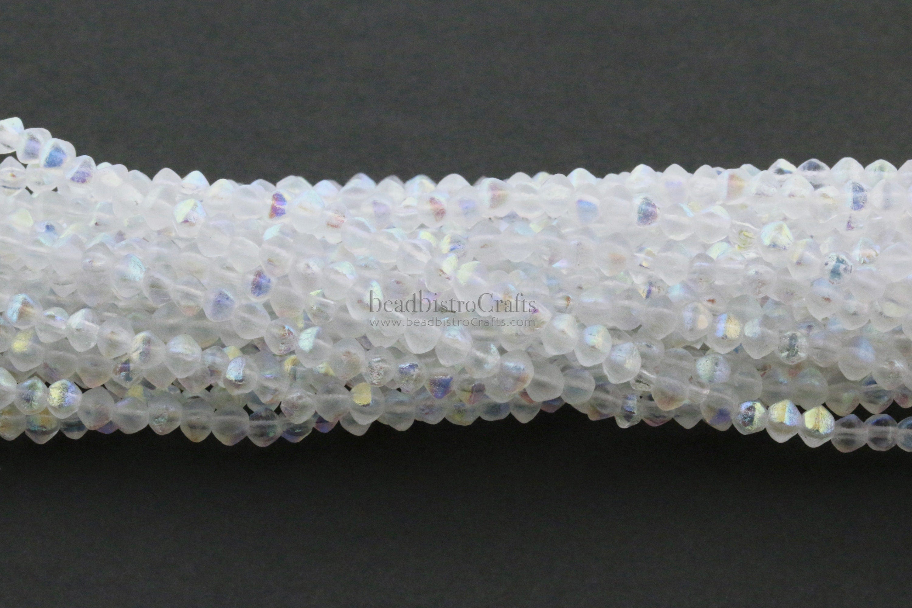 4x4mm Czech glass MINI Bicones - 50pc or 200pc - pressed glass bead * ETCHED Crystal Full AB - 4mm beads