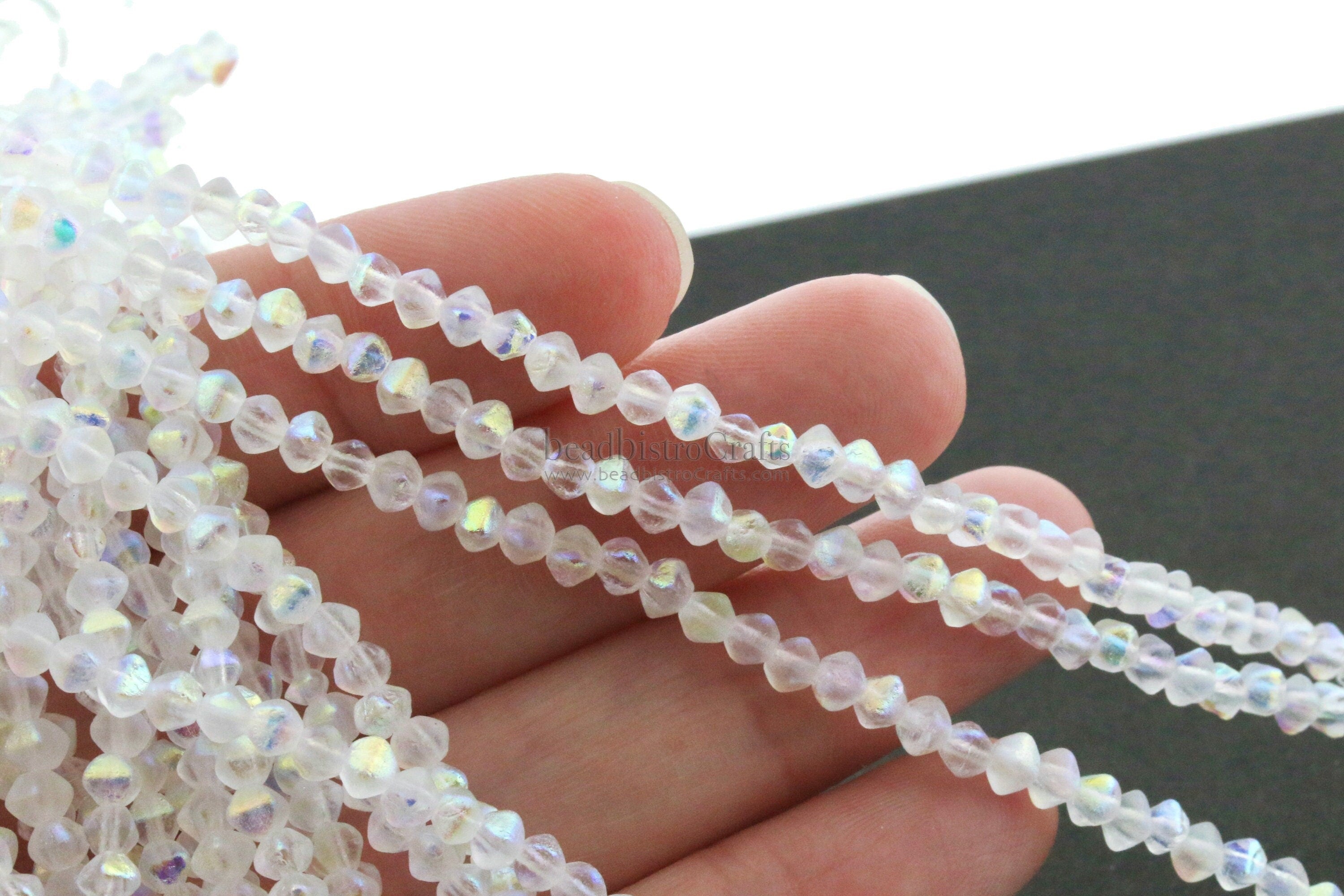 4x4mm Czech glass MINI Bicones - 50pc or 200pc - pressed glass bead * ETCHED Crystal Full AB - 4mm beads