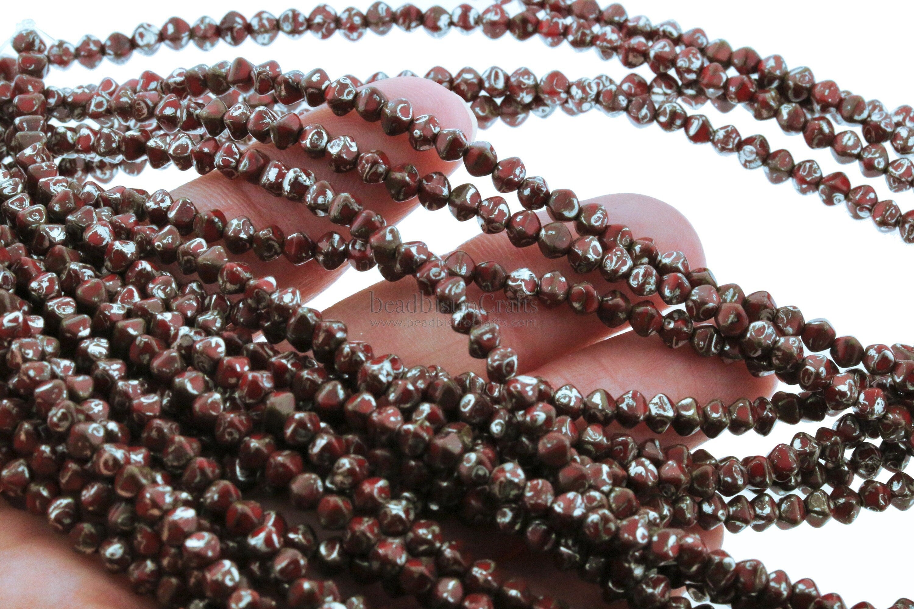 4x4mm Czech glass MINI Bicones - 50pc or 200pc - pressed glass bead * Opaque Red Coral PICASSO - 4mm beads