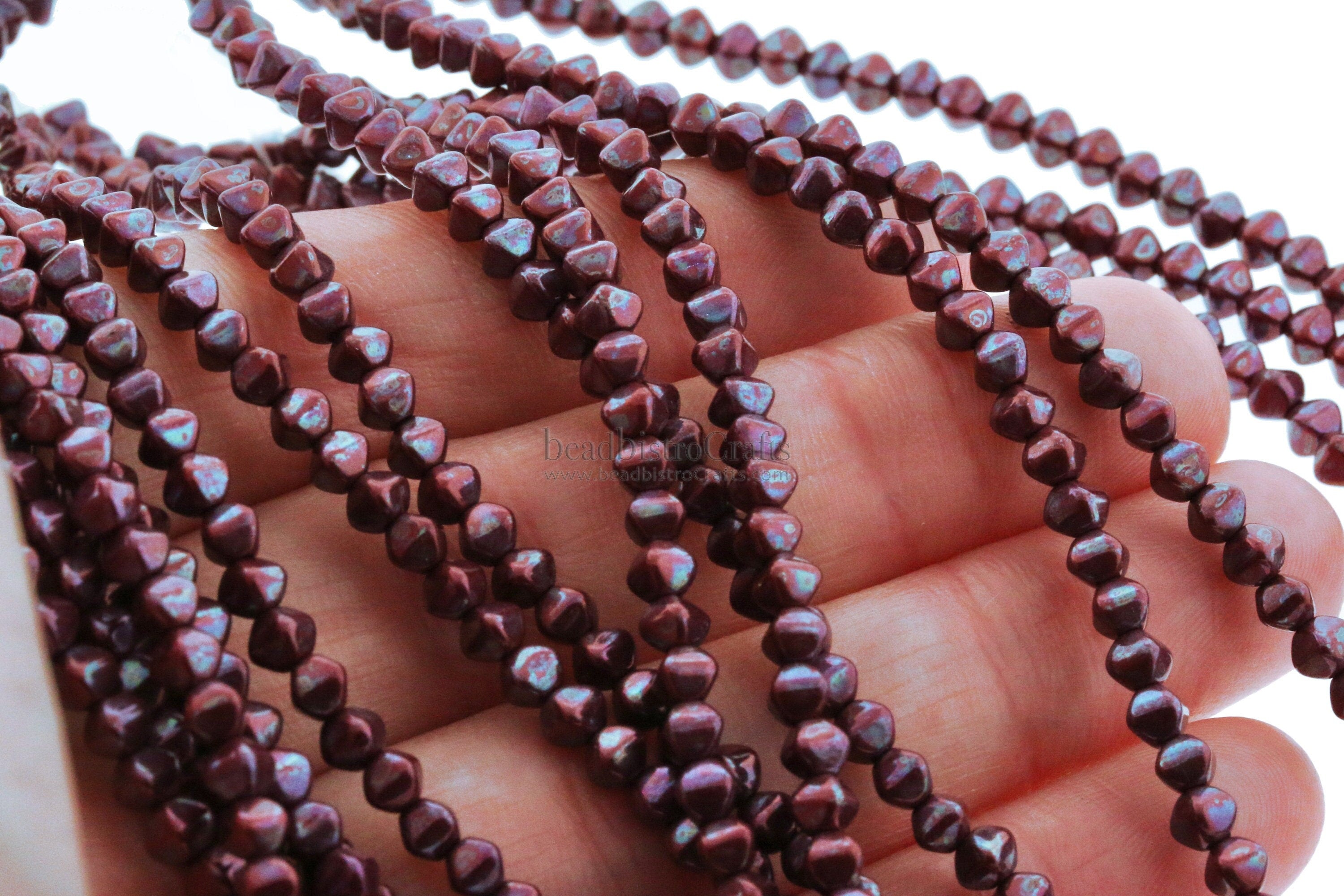 4x4mm Czech glass MINI Bicones - 50pc or 200pc - pressed glass bead * Opaque Red Coral NEBULA - 4mm beads