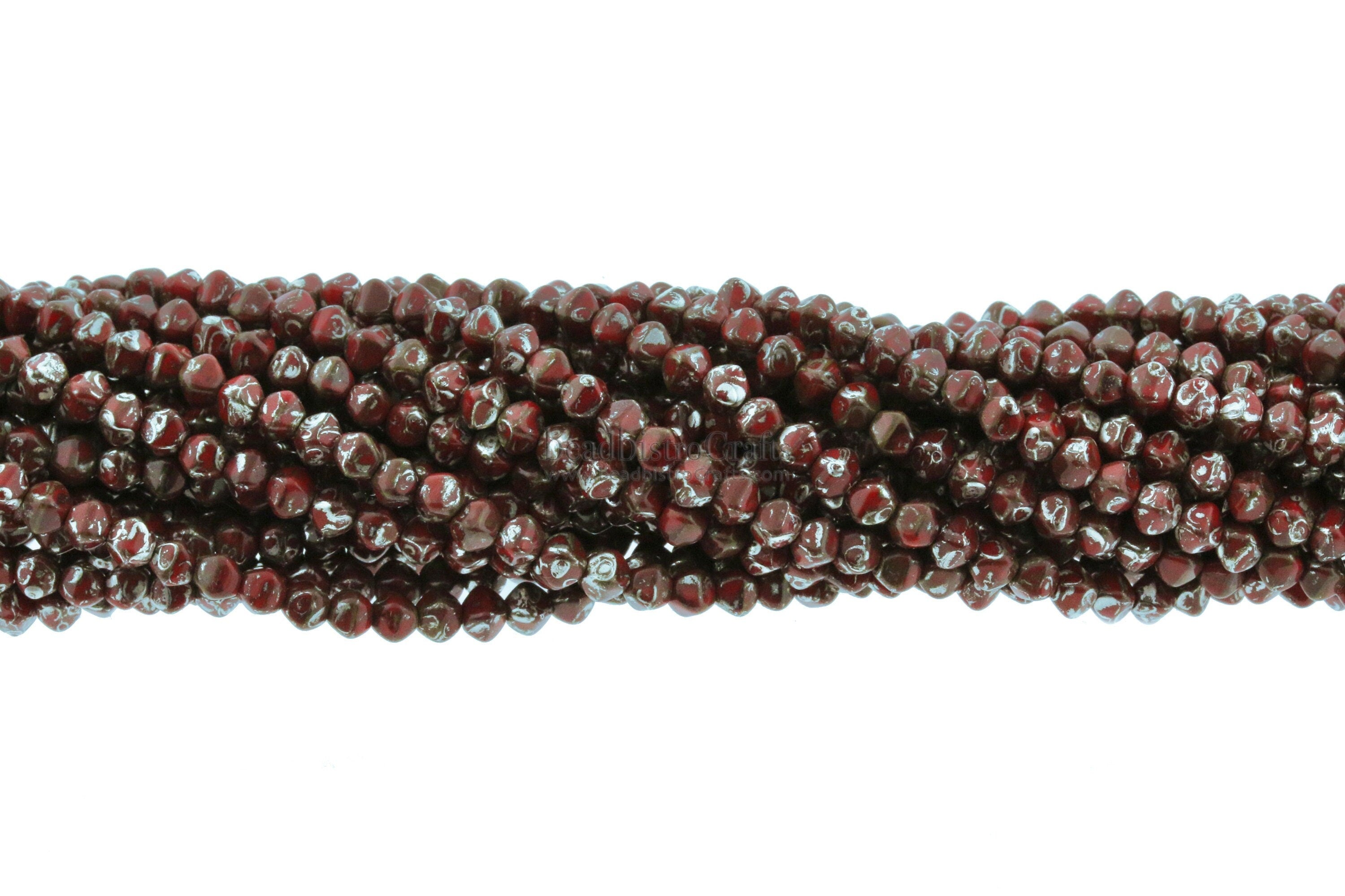 4x4mm Czech glass MINI Bicones - 50pc or 200pc - pressed glass bead * Opaque Red Coral PICASSO - 4mm beads