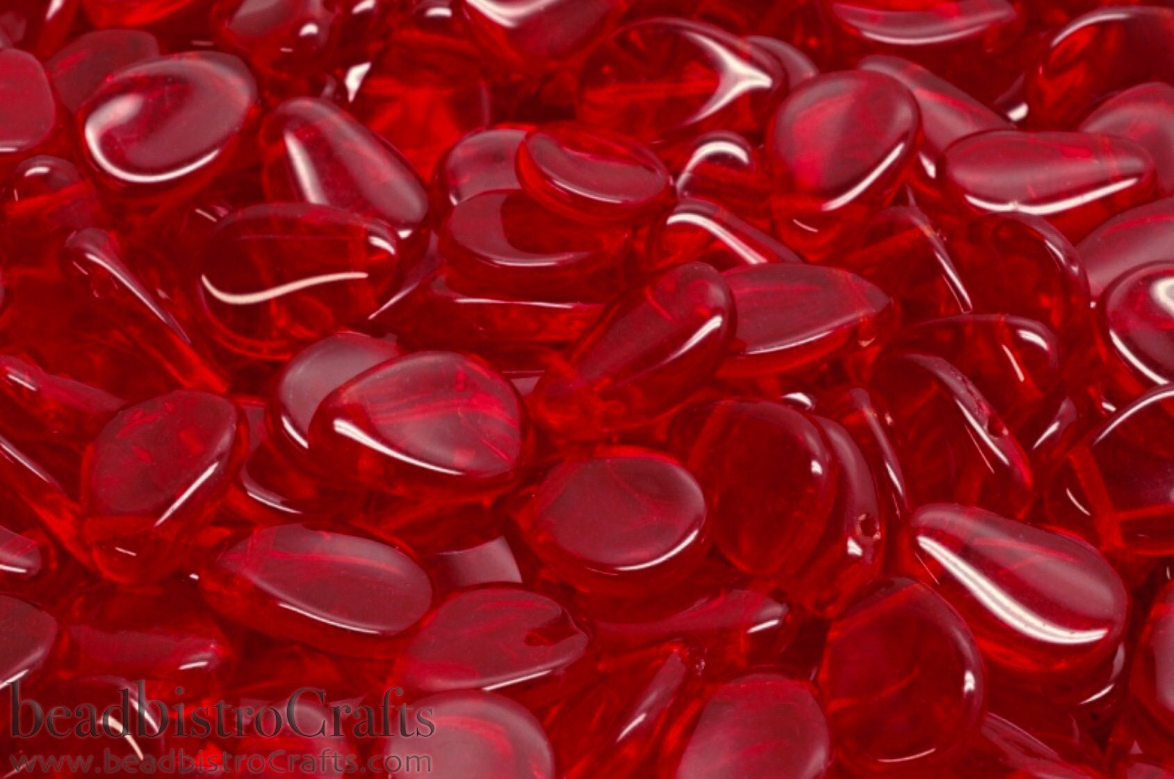 25pcs Flower Petal beads - Czech Glass Anemone Petals - Transparent SIAM Red - 8x11mm