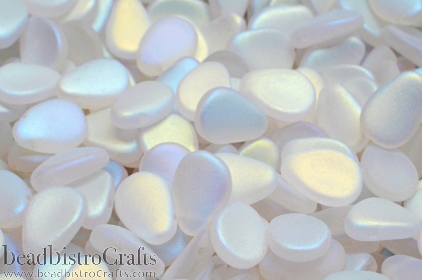 25pcs Flower Petal beads - Czech Glass Anemone Petals - FROSTED Crystal FULL AB - 8x11mm