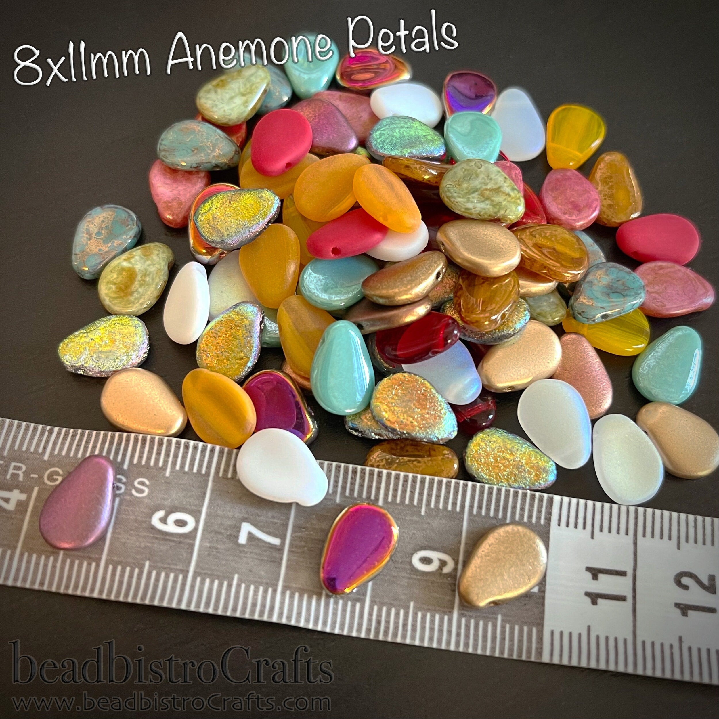 25pcs Flower Petal beads - Czech Glass Anemone Petals - FROSTED Chalk White AB - 8x11mm