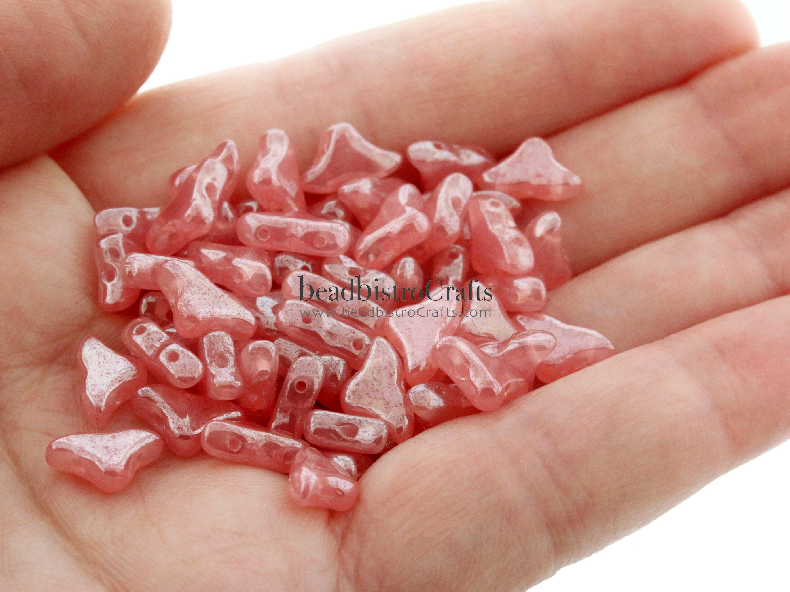 30pcs Czech HELIOS® Par Puca® beads - 2 hole beads - Rose Opal LUSTER - 6x10mm