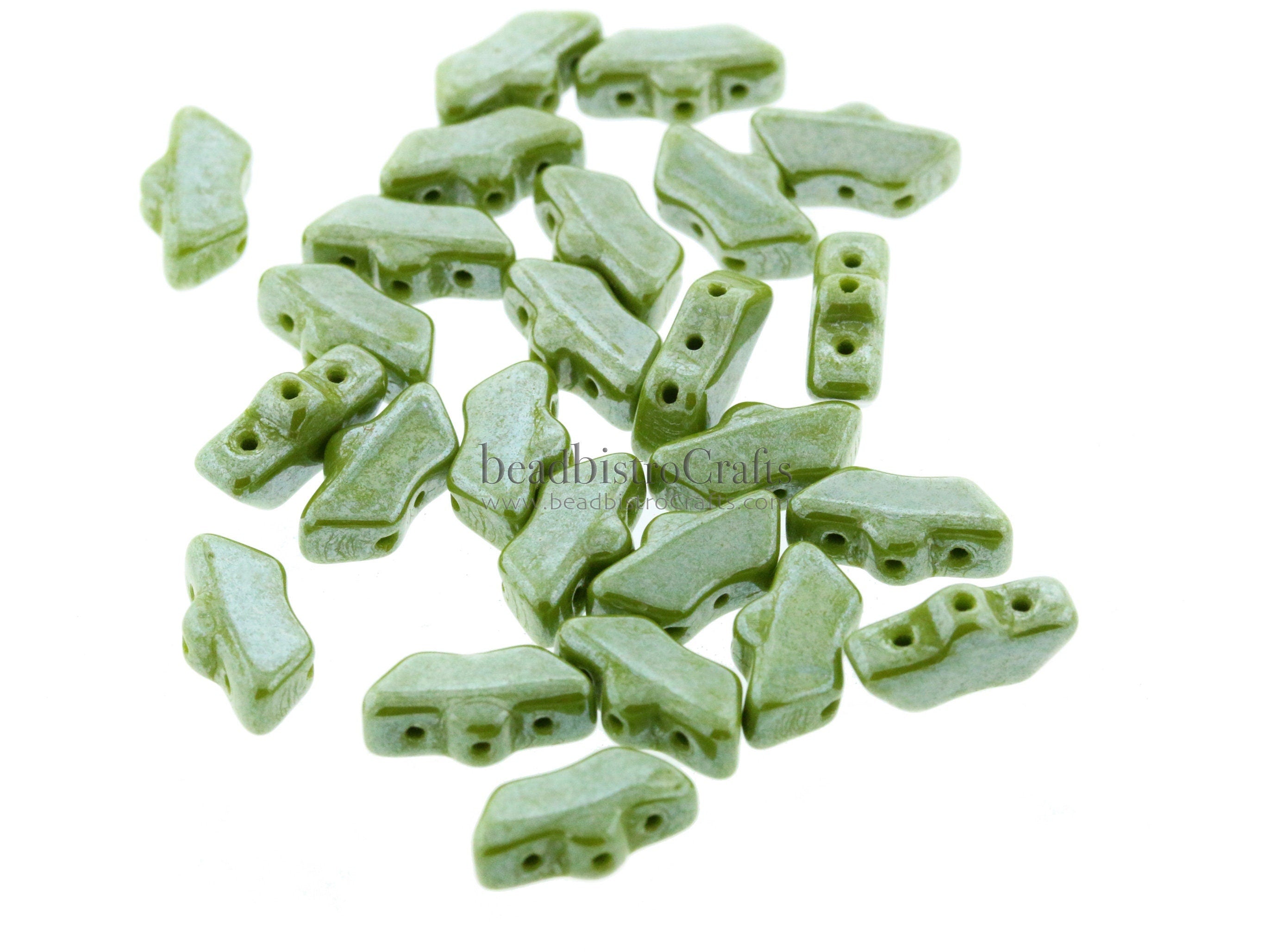 20pcs Czech DELOS® Par Puca® beads - 3 hole beads - Opaque Olive LUSTER - 6x11mm