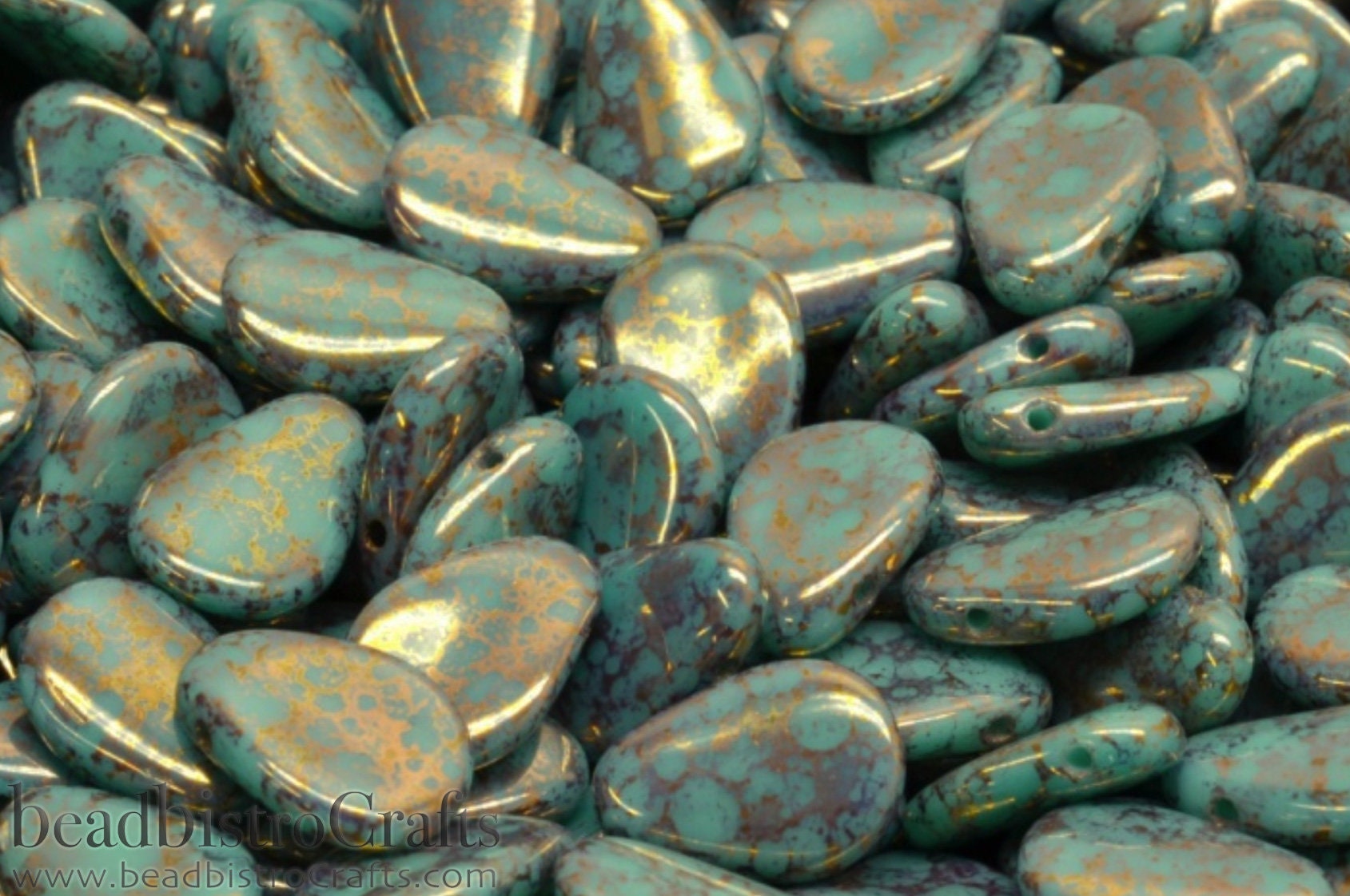 25pcs Flower Petal beads - Czech Glass Anemone Petals - Opaque Turquoise BRONZE TERACOTA - 8x11mm