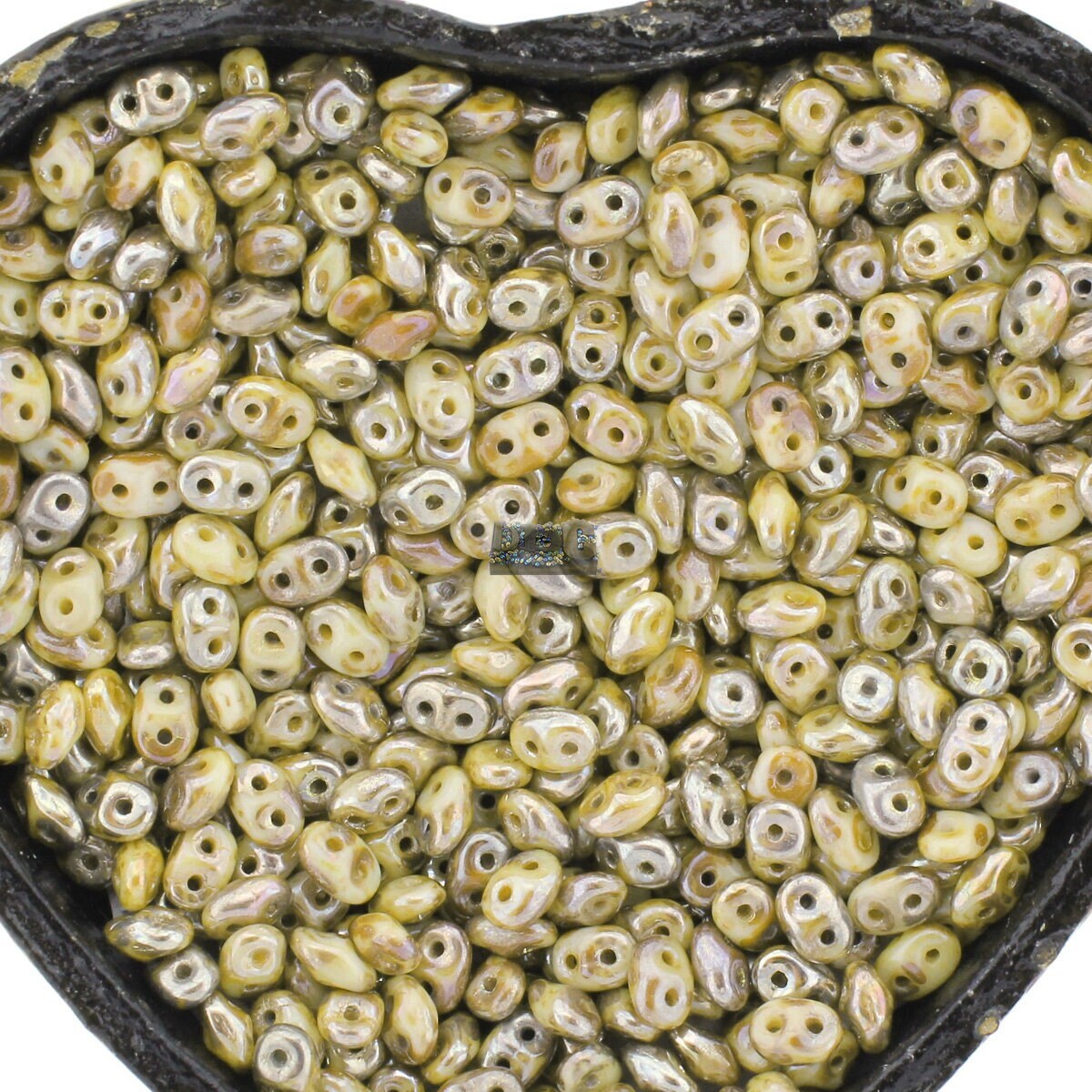 10g Czech SuperDuo 2-hole Beads - Chalk LUSTER PICASSO LAZURE * 2.5x5mm