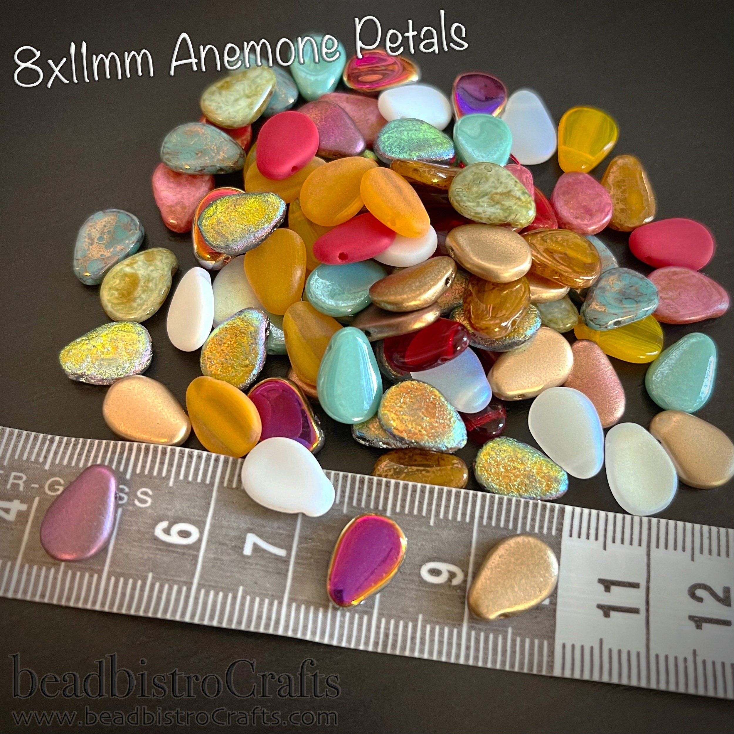 25pcs Flower Petal beads - Czech Glass Anemone Petals - Crystal FULL LABRADOR - 8x11mm