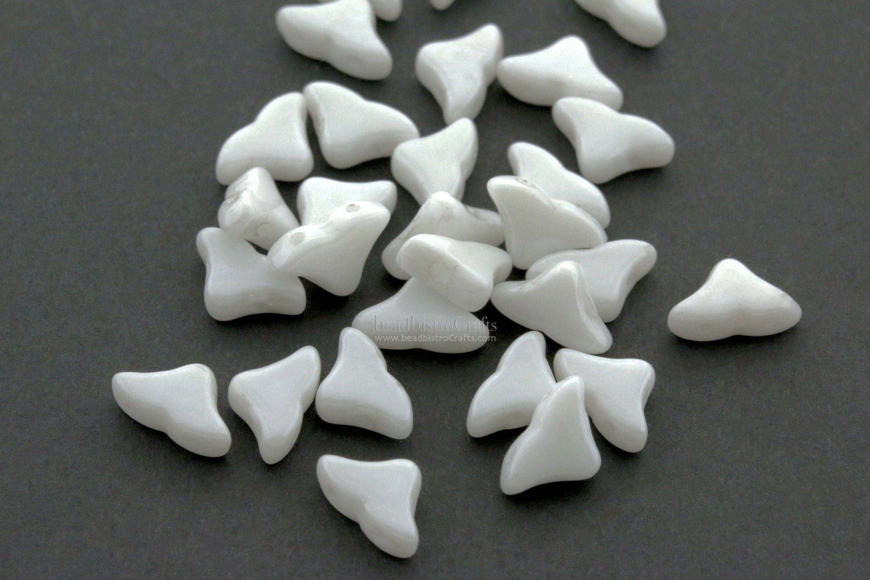 30pcs Czech HELIOS® Par Puca® beads - 2 hole beads - Opaque Chalk White CERAMIC-LOOK - 6x10mm