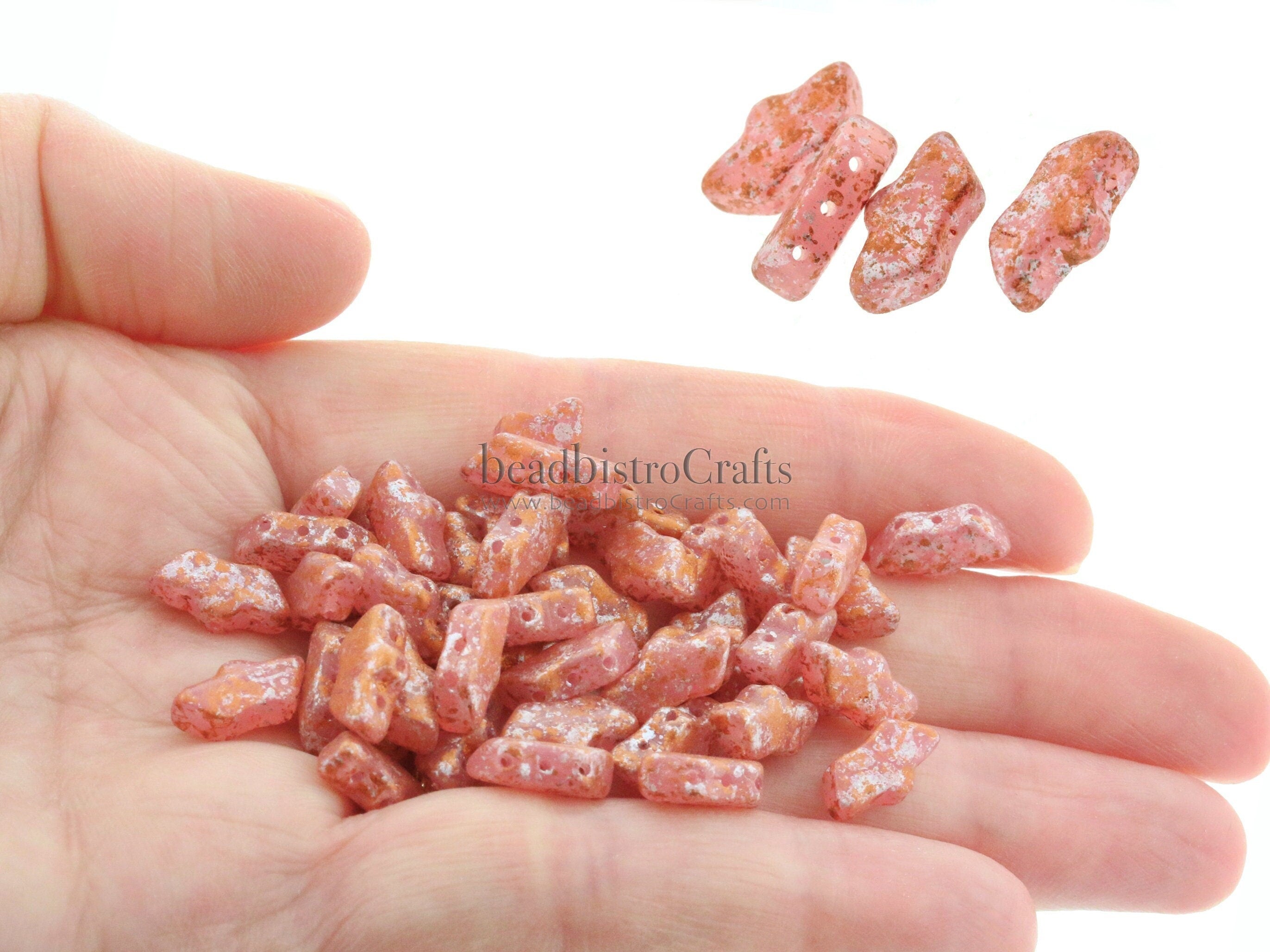 20pcs Czech DELOS® Par Puca® beads - 3 hole beads - Rose Pink Opal TWEEDY - 6x11mm