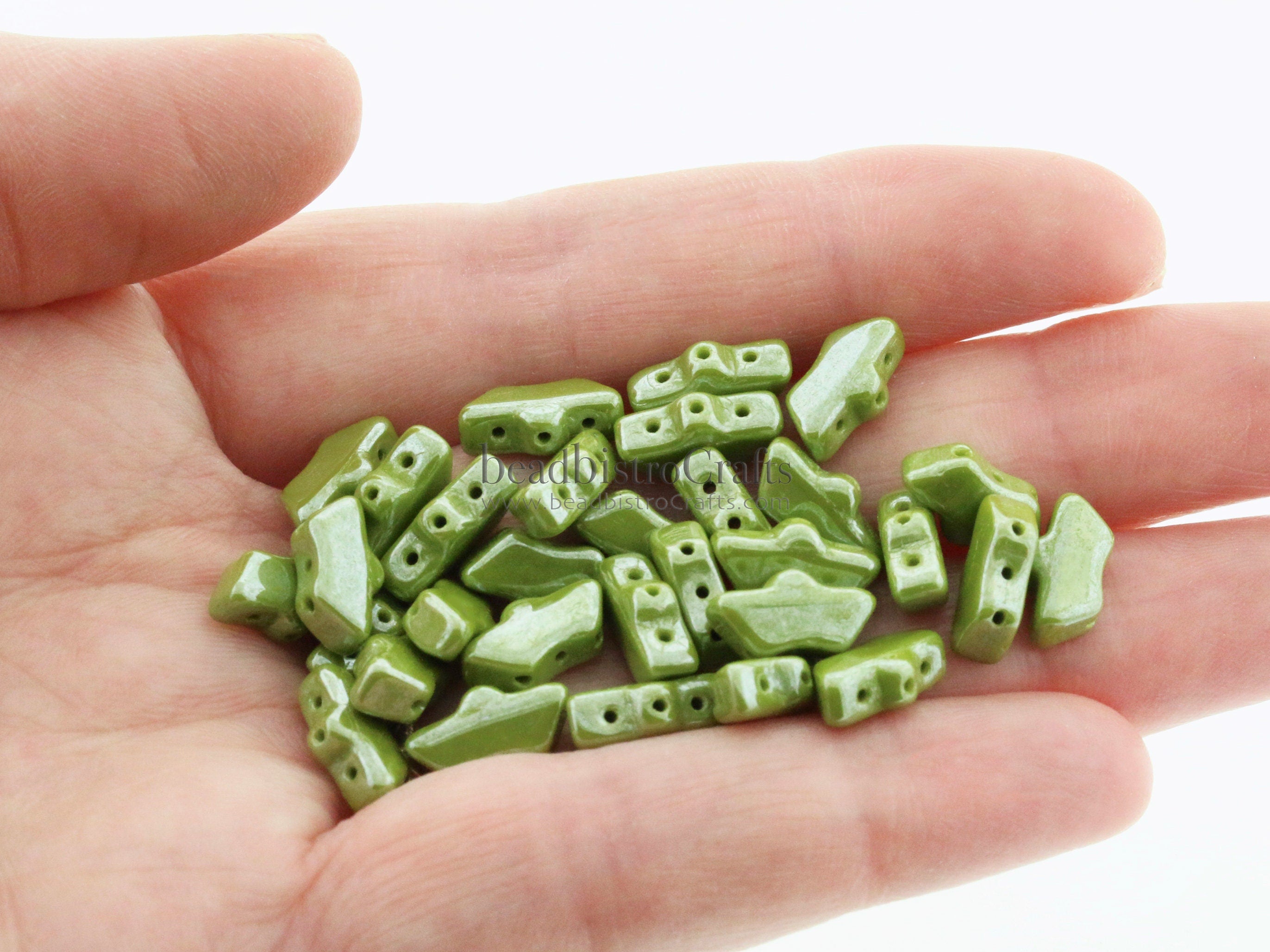 20pcs Czech DELOS® Par Puca® beads - 3 hole beads - Opaque Olive LUSTER - 6x11mm