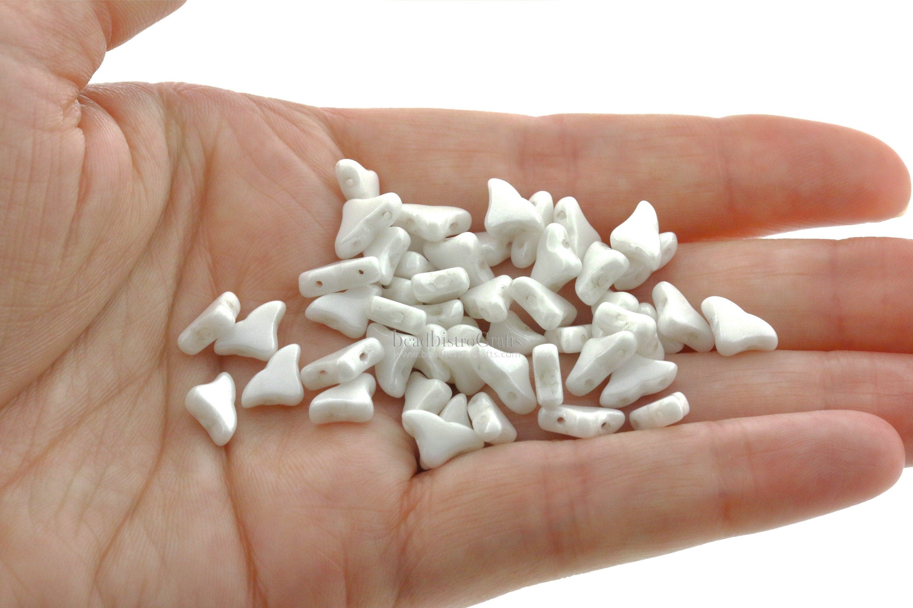 30pcs Czech HELIOS® Par Puca® beads - 2 hole beads - Opaque Chalk White CERAMIC-LOOK - 6x10mm